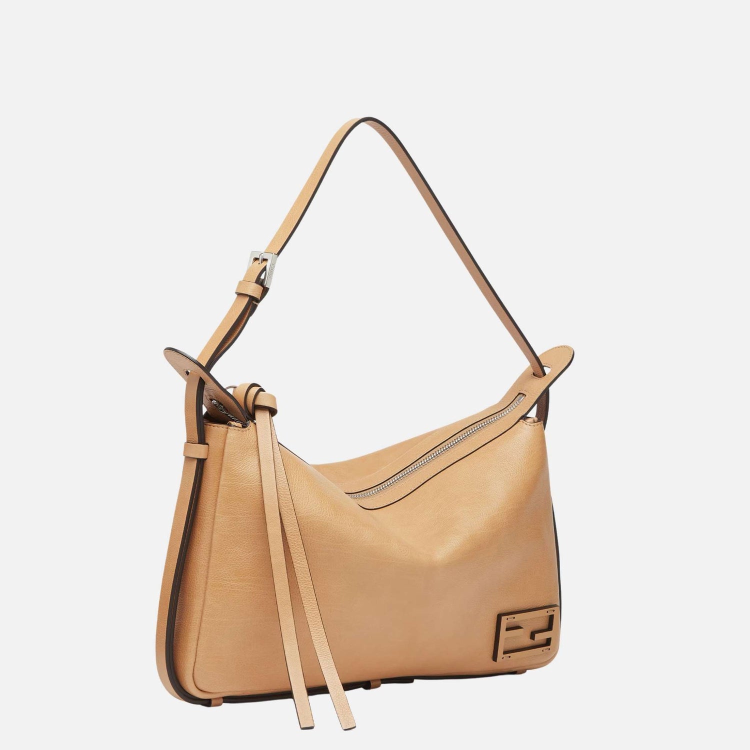 Simply Fendi Medium Bag In Leather, Beige, Side