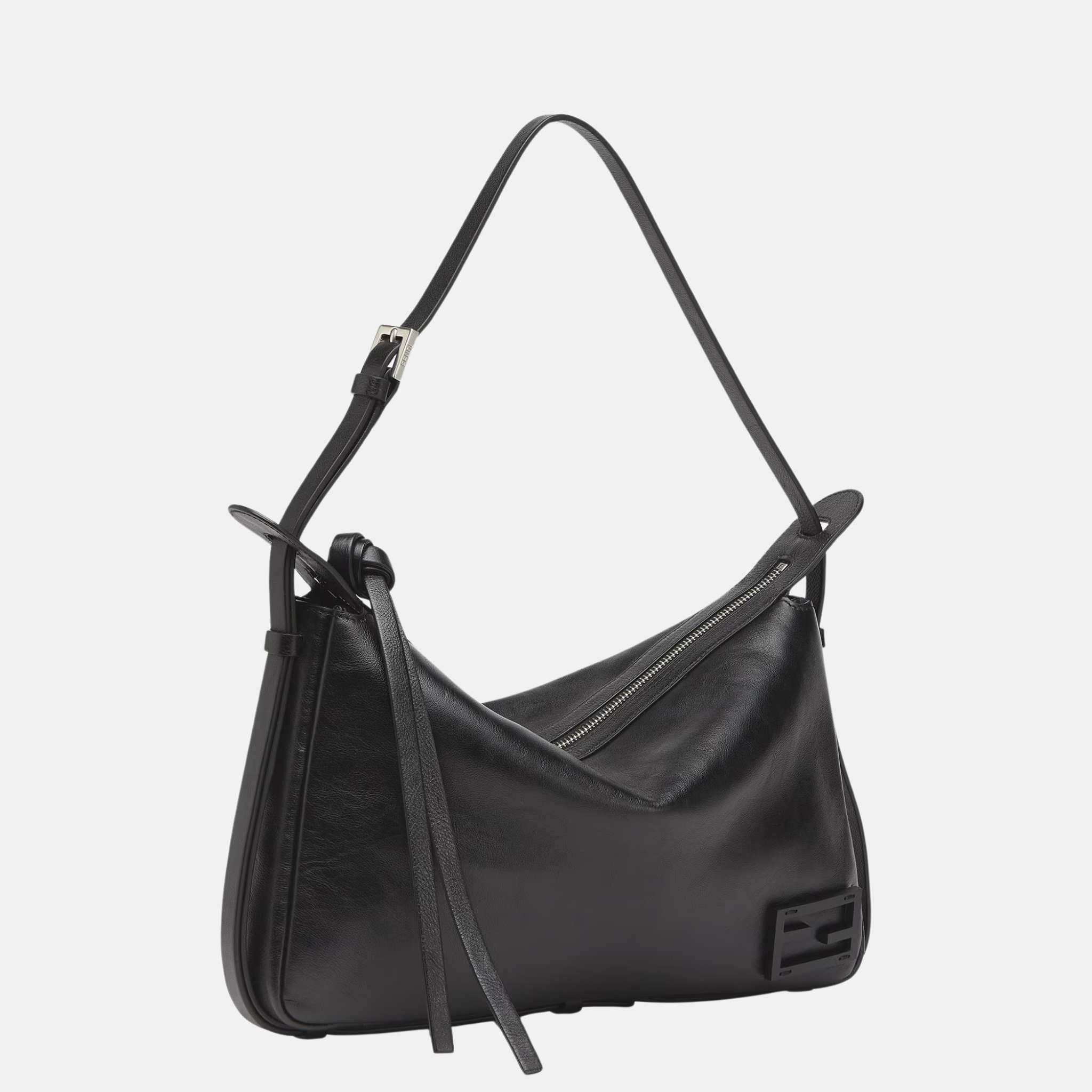 Simply Fendi Medium Bag In Leather, Black, Side