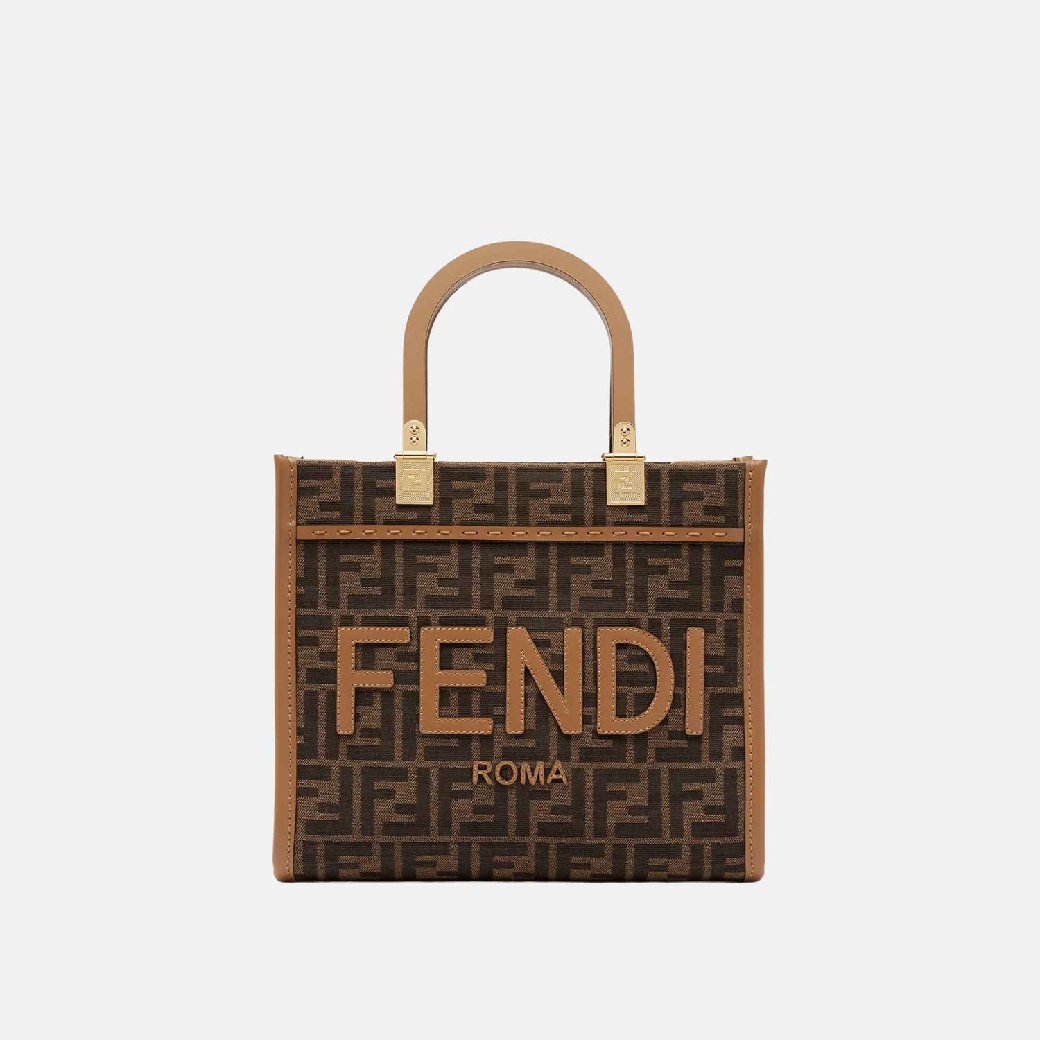 Fendi Sunshine Small Bag In Brown FF Jacquard Fabric, Front