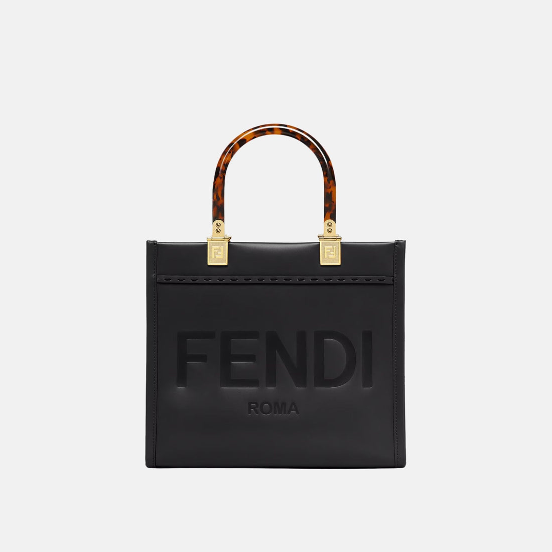 Fendi Sunshine Small Bag In Leather, Black, Front