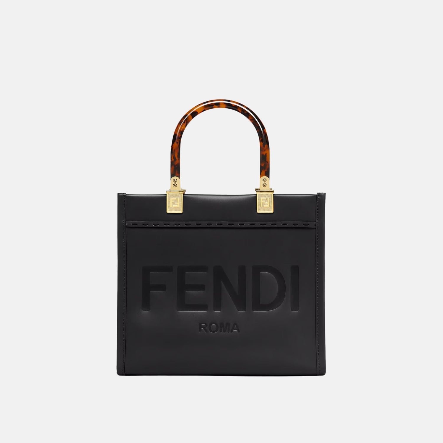 Fendi Sunshine Small Bag In Leather, Black, Front