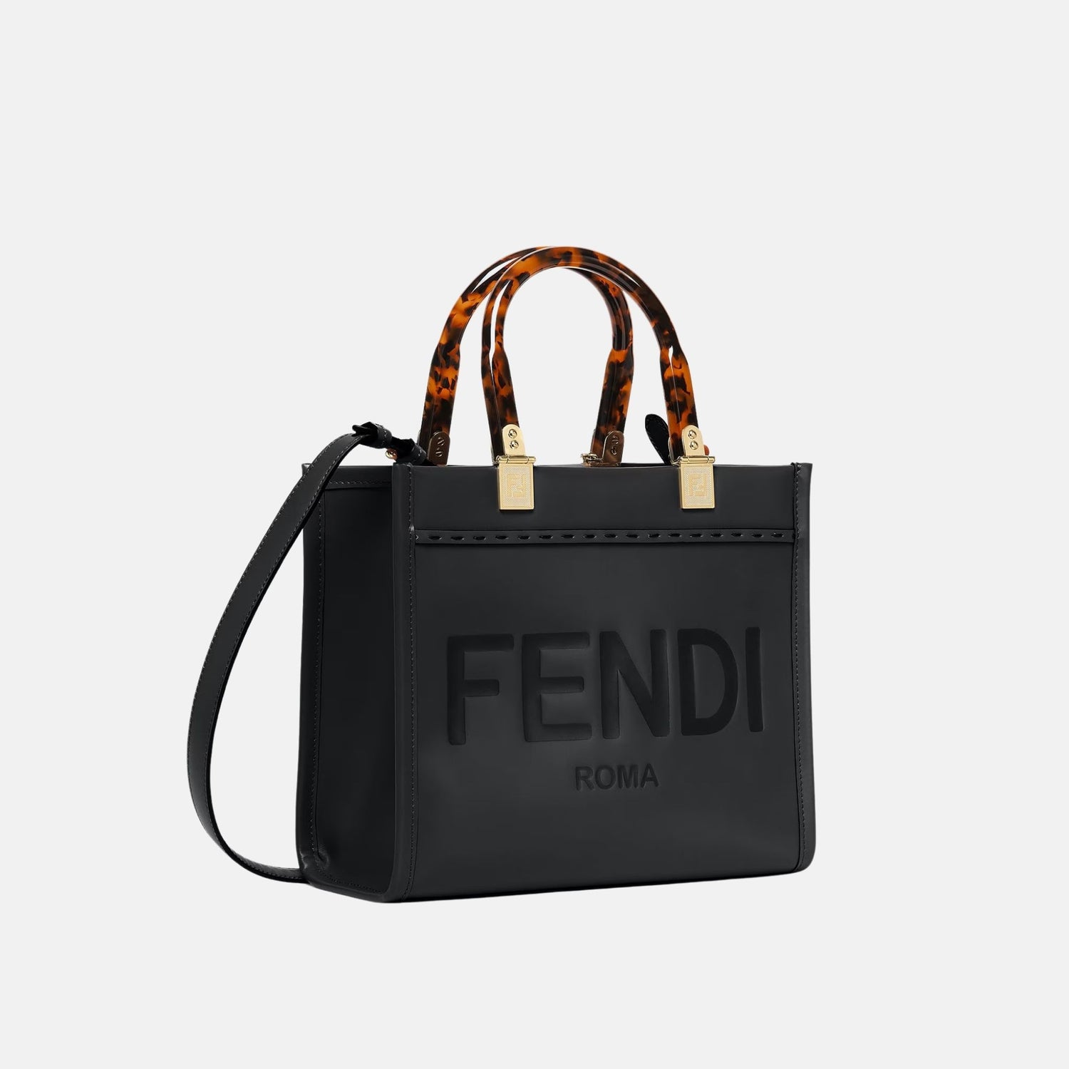 Fendi Sunshine Small Bag In Leather, Black, Side