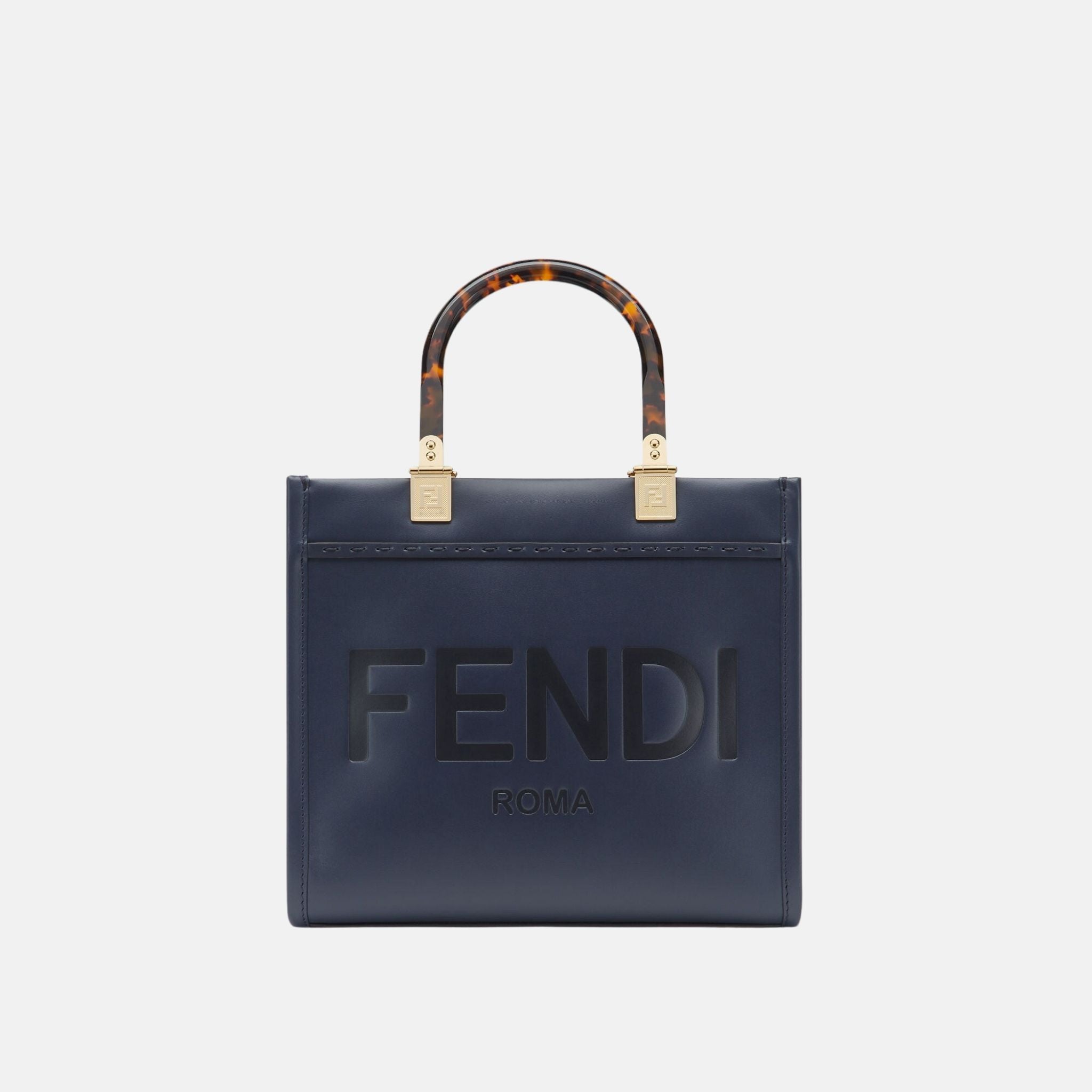 Fendi Sunshine Small Bag In Leather, Blue, Front