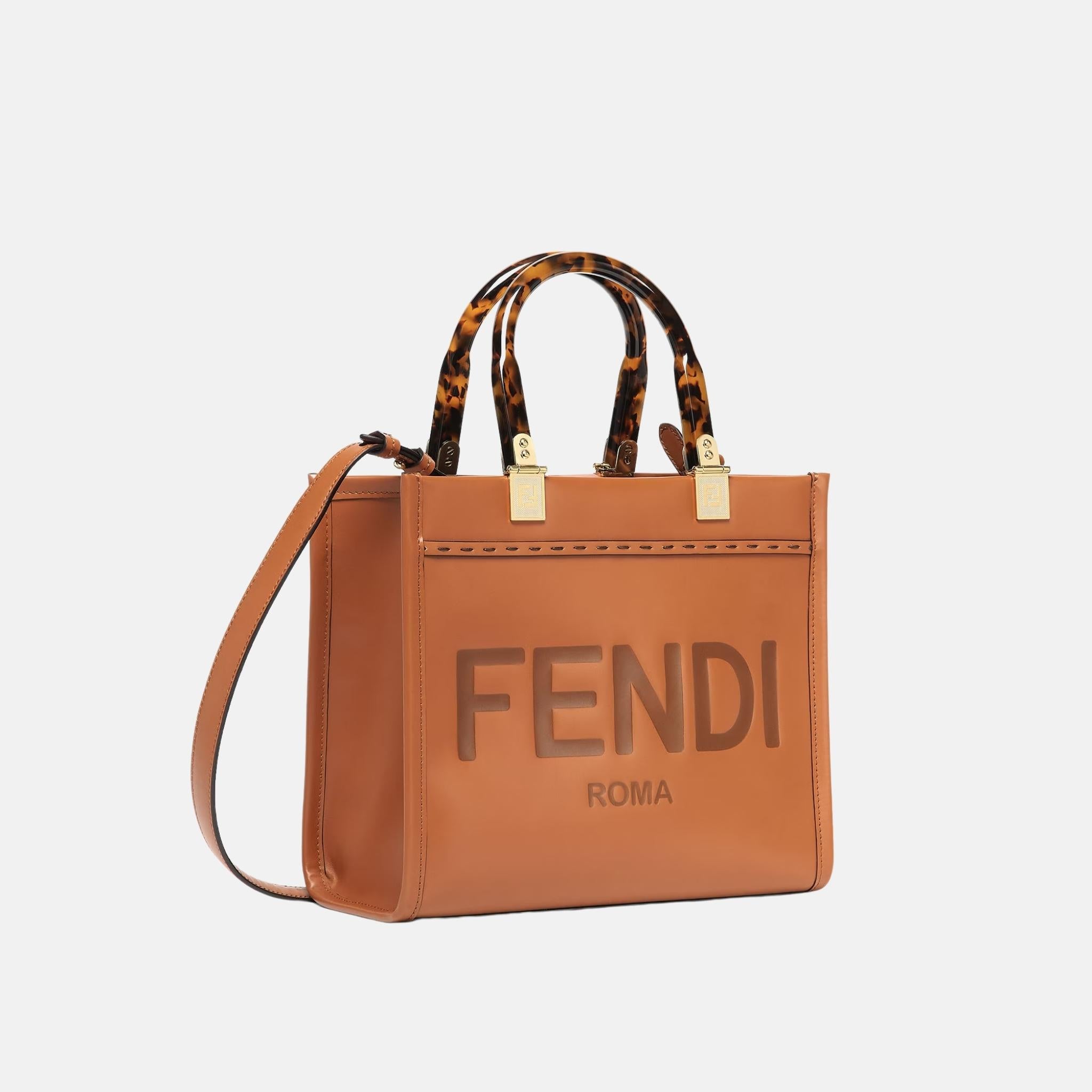 Fendi Sunshine Small Bag In Leather, Brown, Side