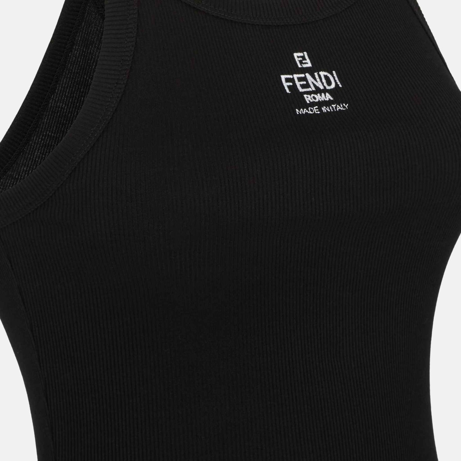 Fendi Top In Sleeveless Cotton, Black, Close
