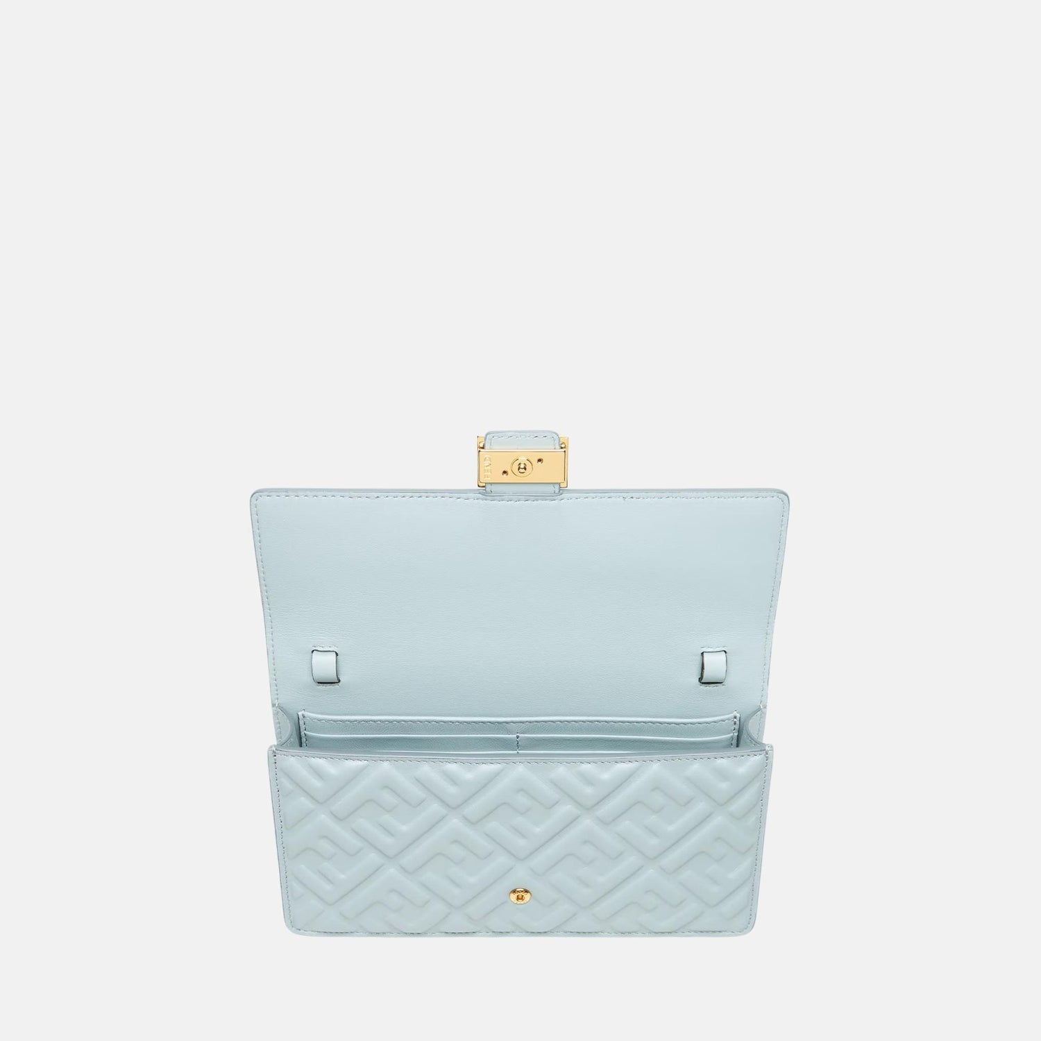 Fendi Wallet On Chain Baguette In Leather, Light Blue, Inside