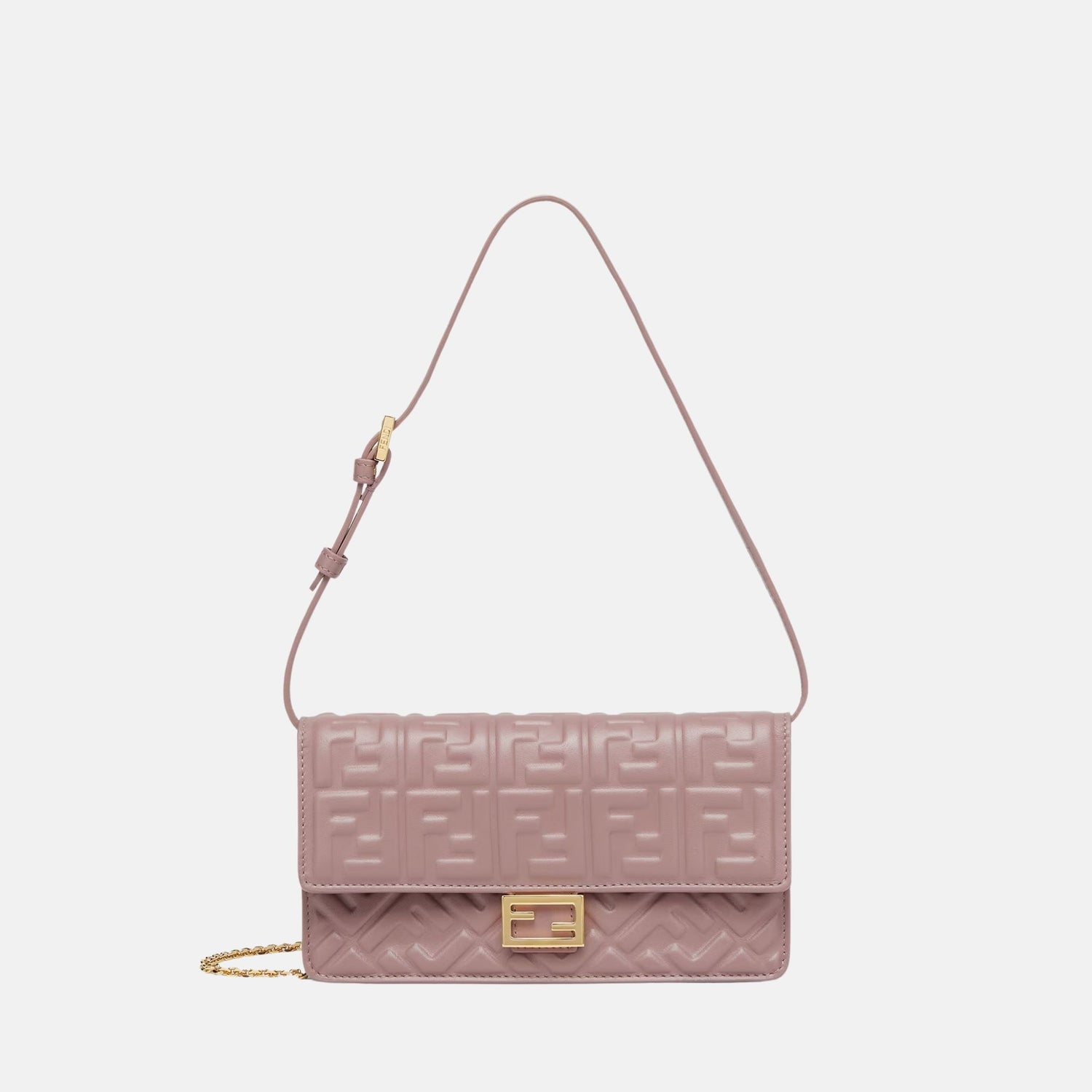 Fendi Wallet On Chain Baguette In Leather, Mauve Pink, Front