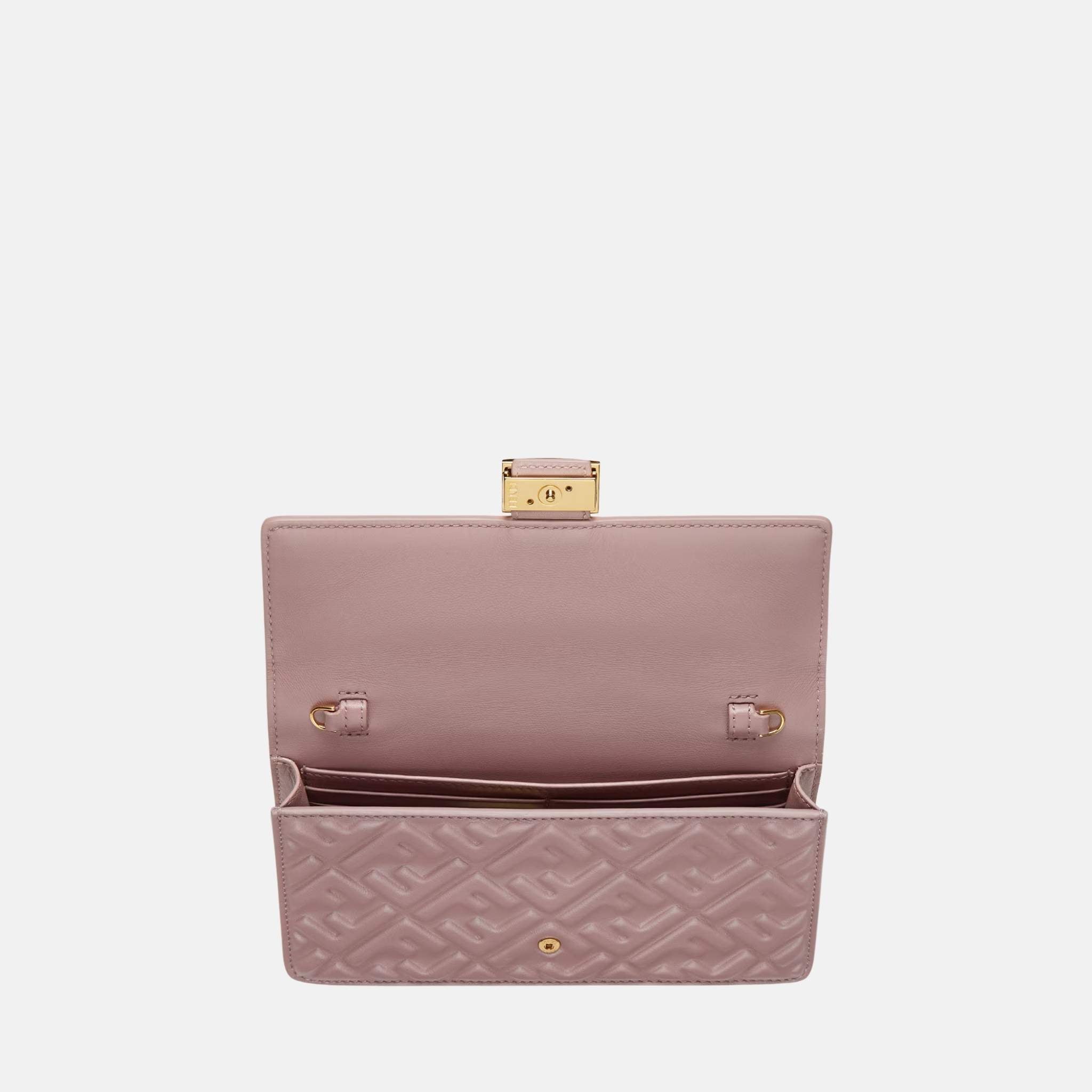 Fendi Wallet On Chain Baguette In Leather, Mauve Pink, Inside