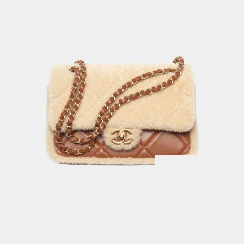 Flap Bag Fall-Winter 2024/25, Beige and Brown, Front View