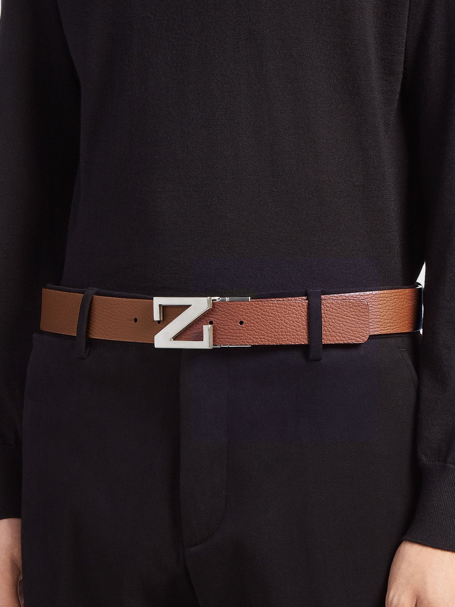 FOLIAGE AND BLACK LEATHER REVERSIBLE BELT