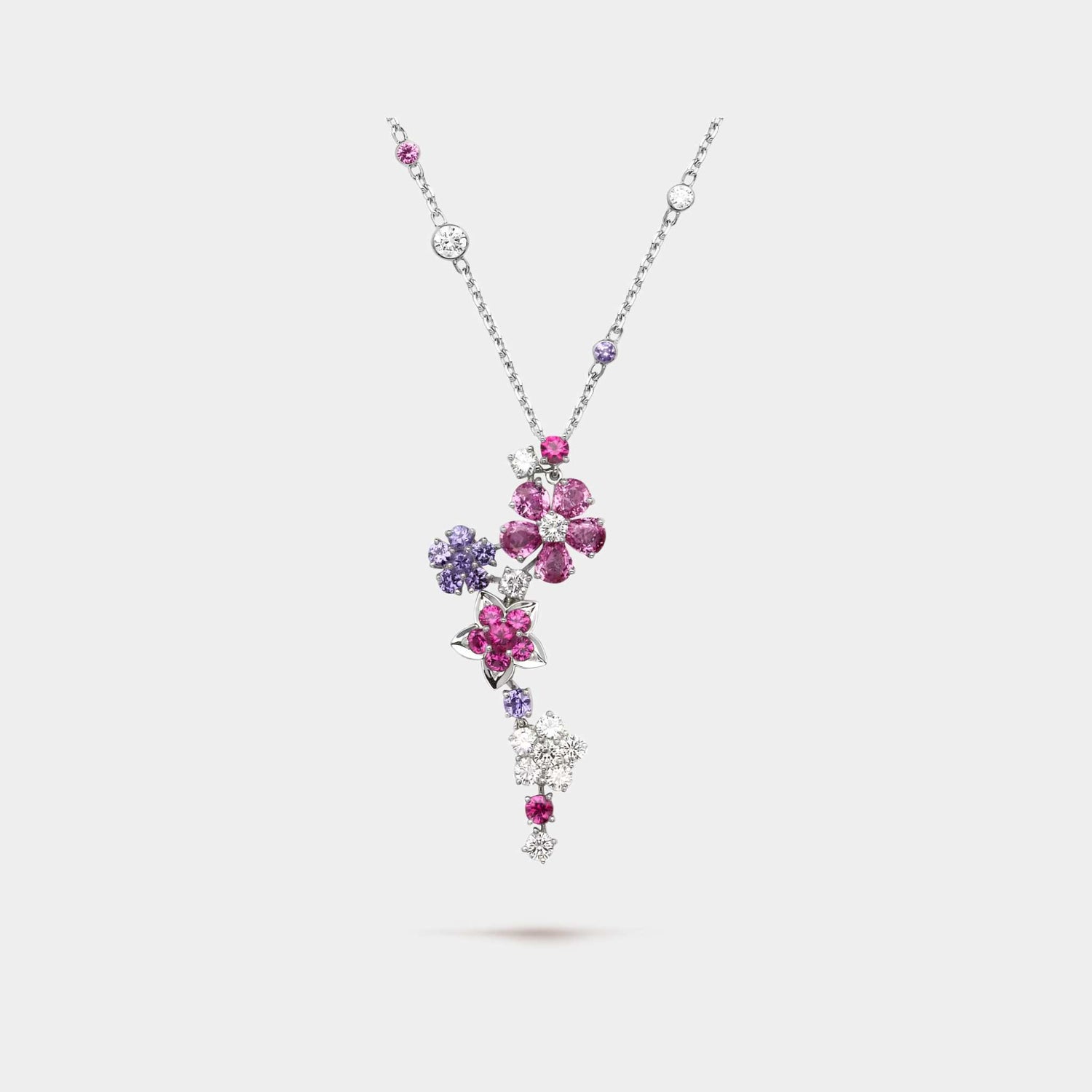 Folie Des Prés Pendant White Gold Diamond Pink Mauve Sapphire, Front