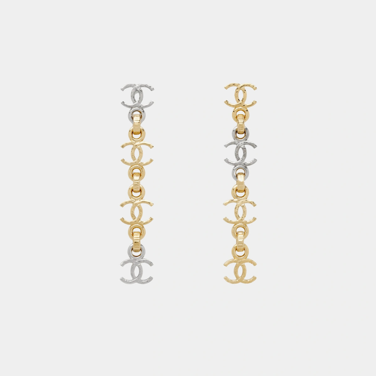 Gold and Silver CC Pendant Chain Earrings