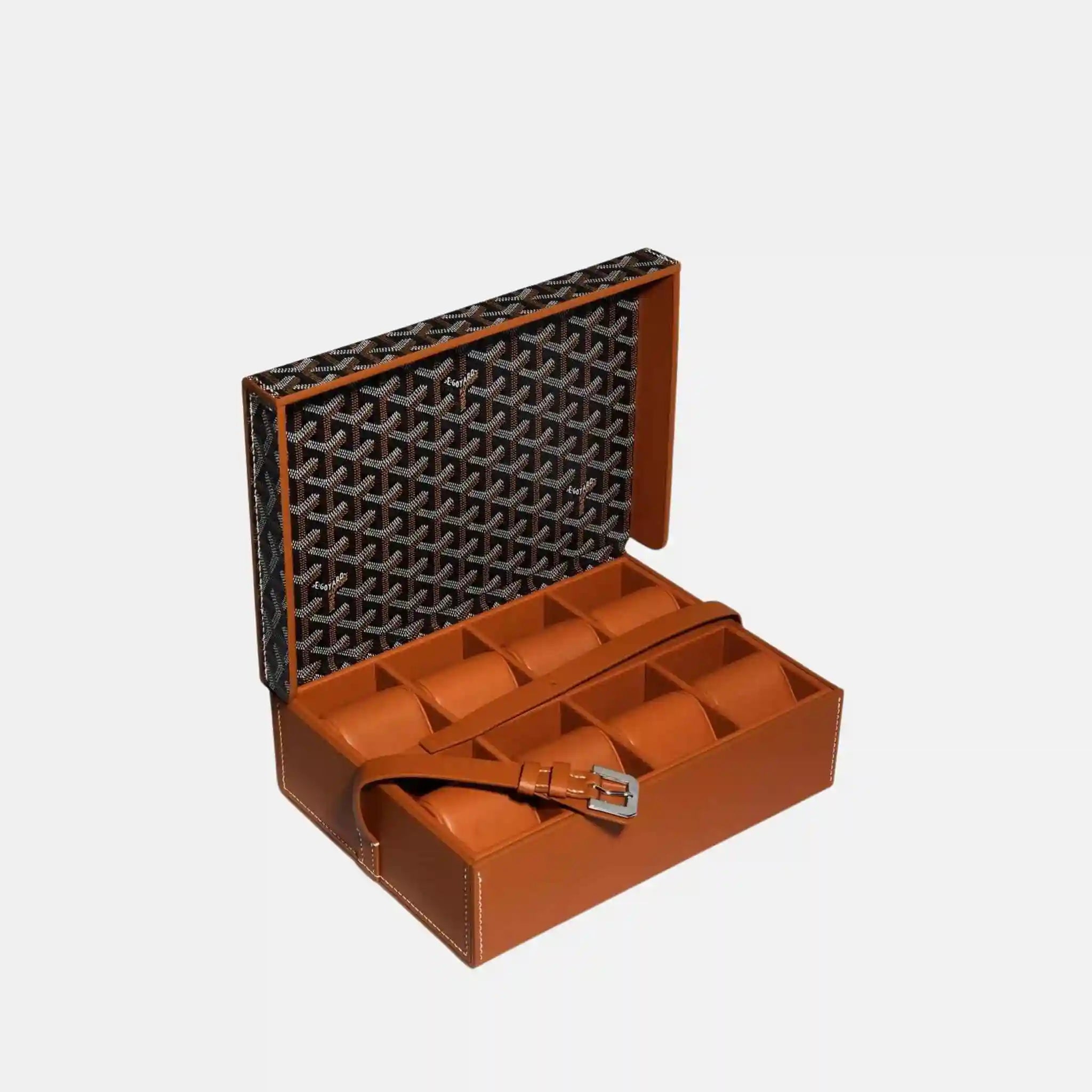 Goyard 8 Watch Case, Black and Tan, Open