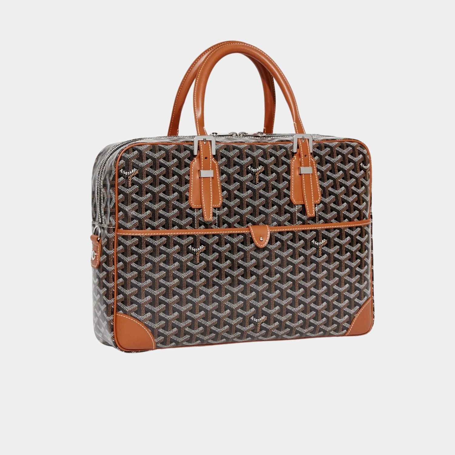 Goyard Ambassade MM Document Case, Black and Tan, Front View