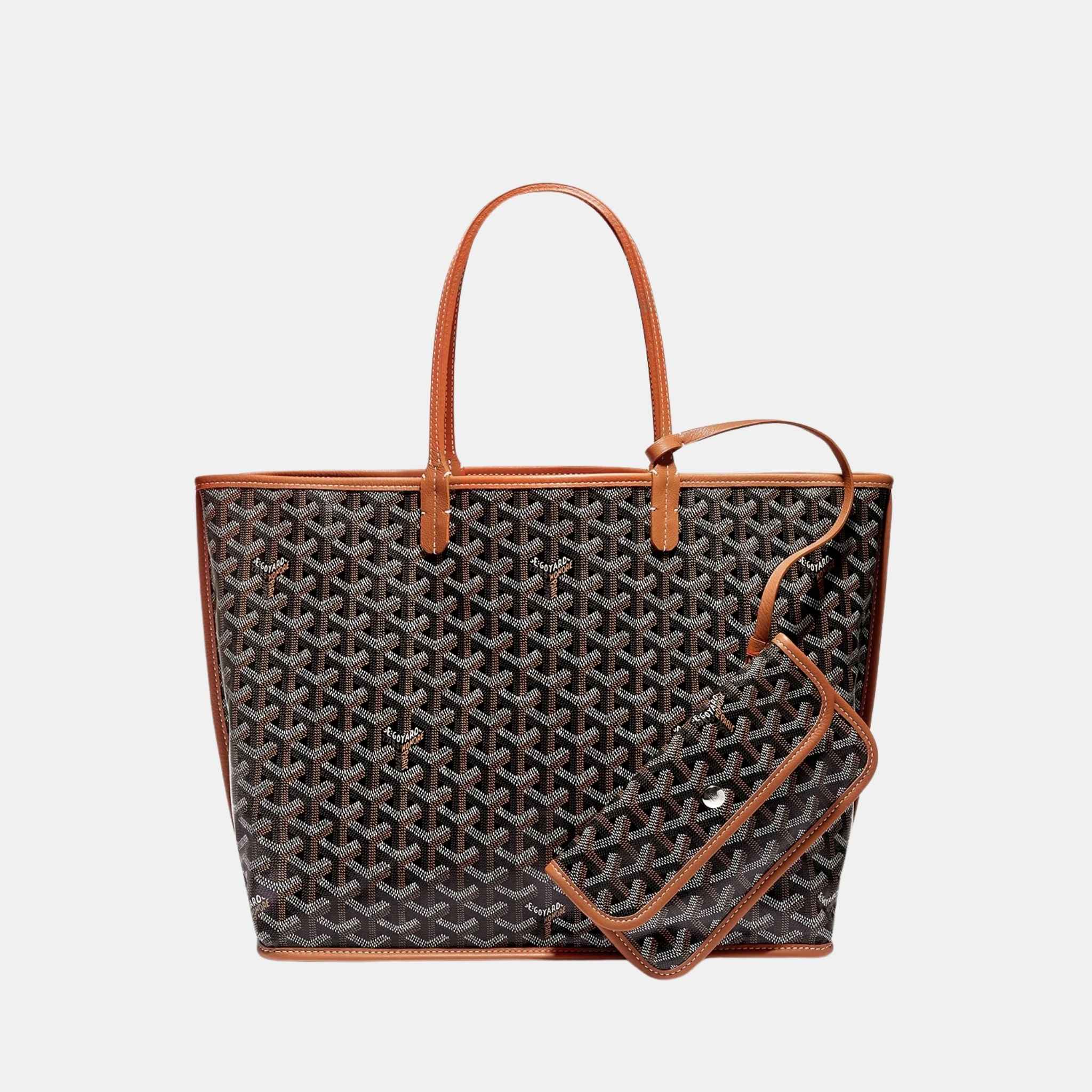 Goyard Anjou PM Bag, Black and Tan, Inside Out View