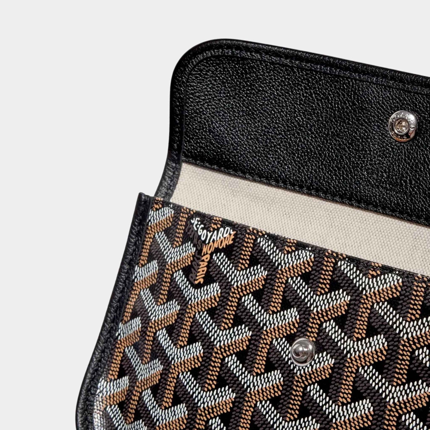 Goyard Anjou PM Bag, Black, Side Pouch Interior View