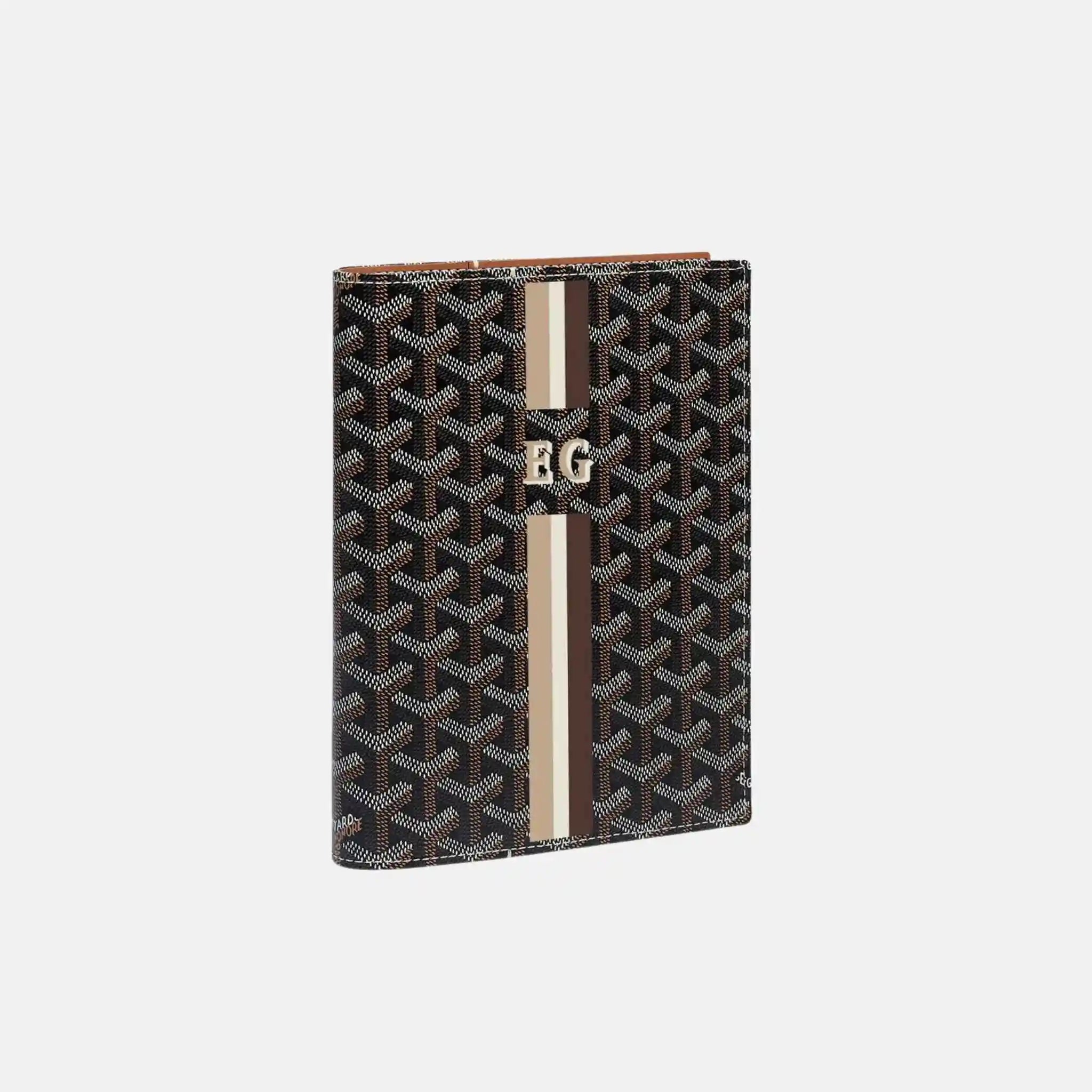 Goyard Castiglione Cover Stripes and Initials, Black and Tan