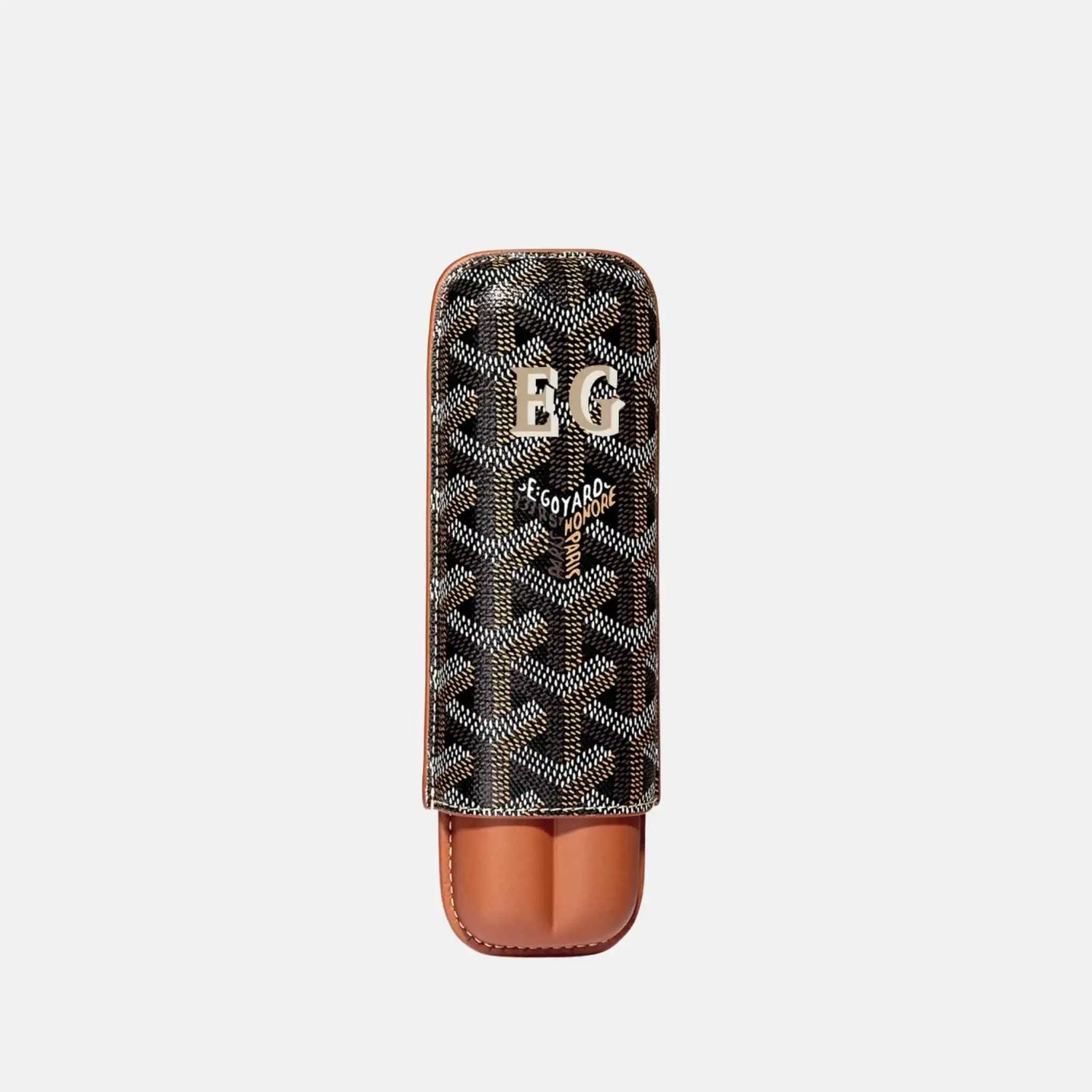 Goyard Churchill 2 Cigar Case Initials, Black and Tan