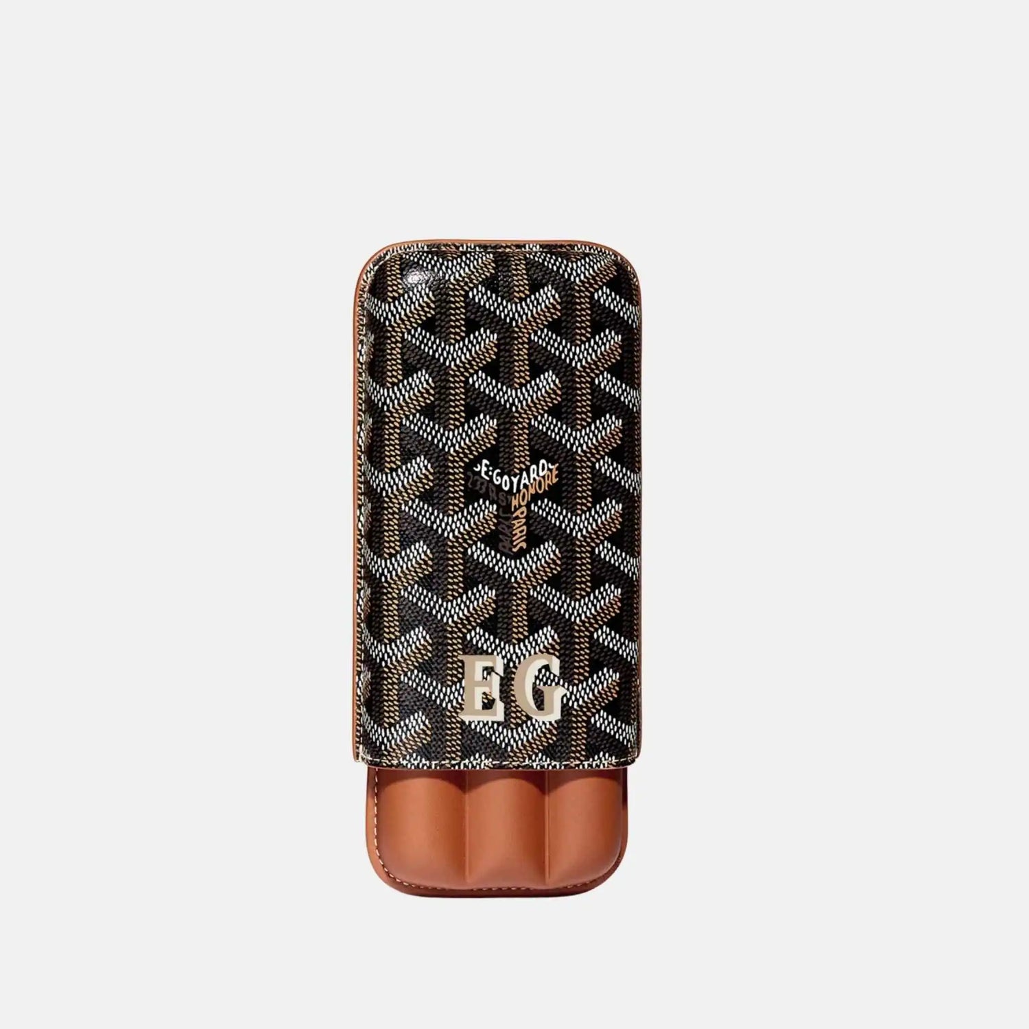 Goyard Churchill 3 Cigar Case Initials, Black and Tan