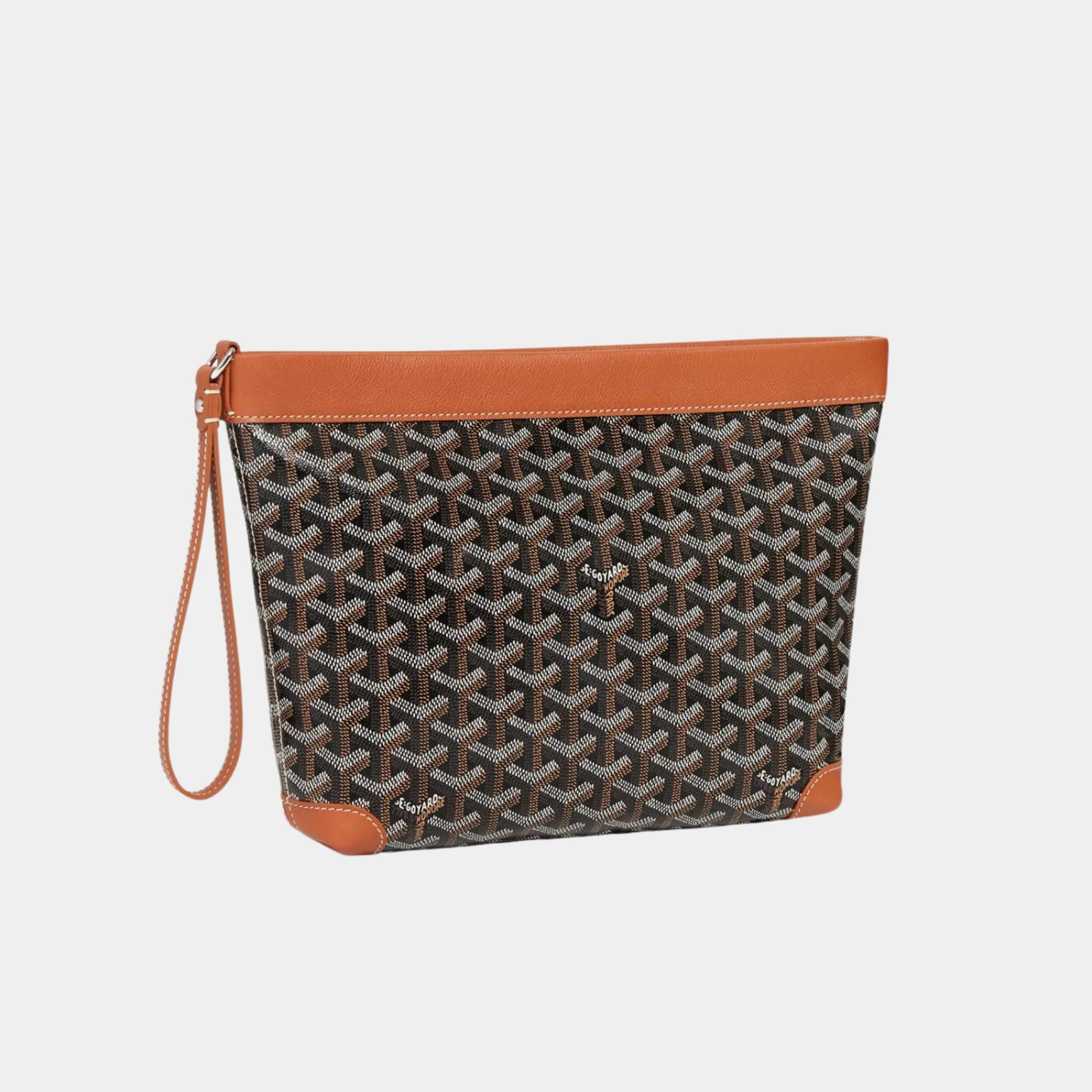 Goyard Conti Pouch, Black and Tan, Front View