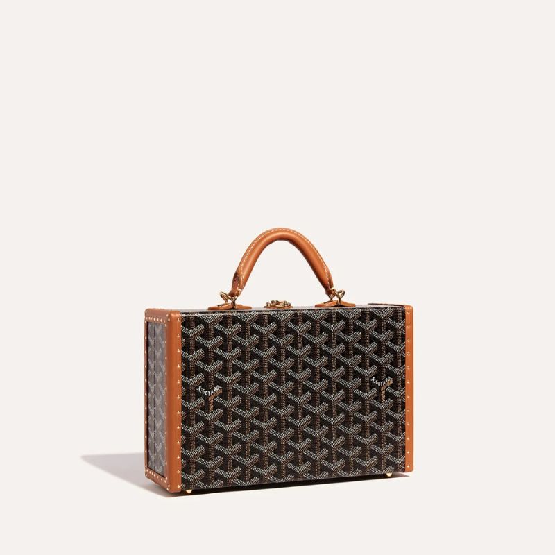 Goyard Grand Hôtel Trunk Bag, Black and Tan Color, Front View