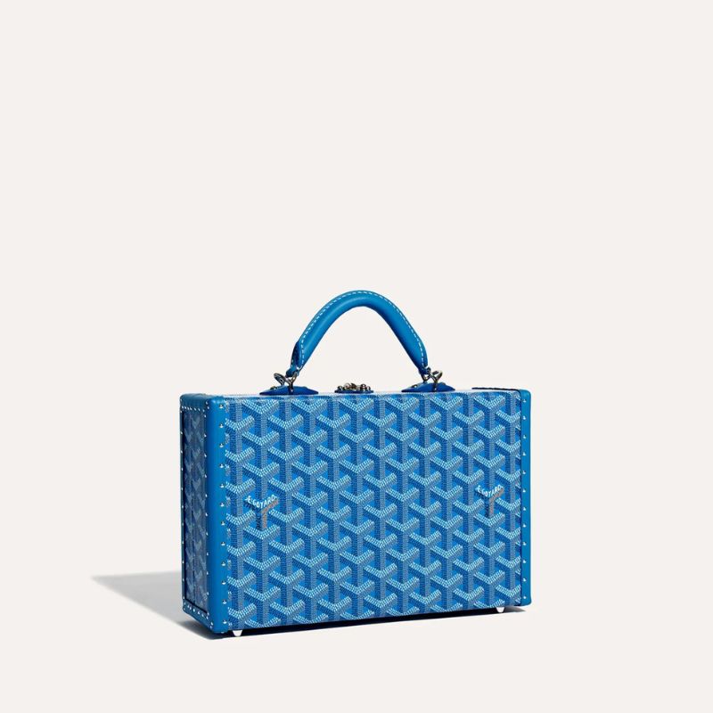 Goyard Grand Hôtel Trunk Bag, Sky Blue Color, Front View