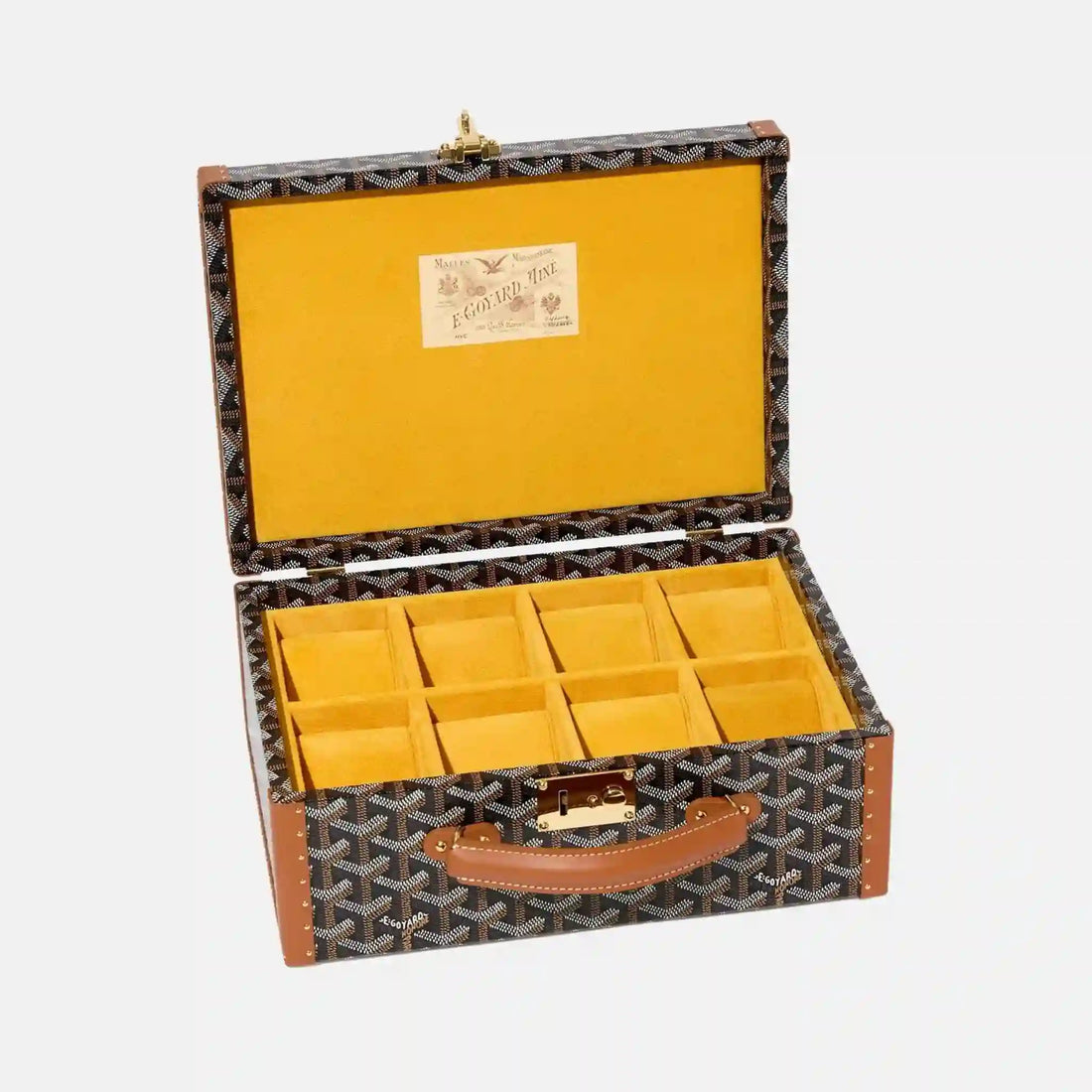 علبة ساعات Goyard Joux 8، بالأسود والبني، من الداخل