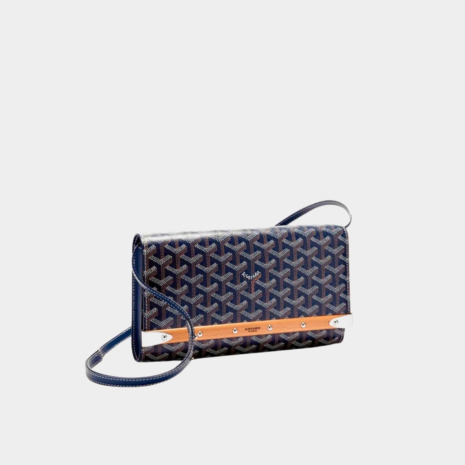 Goyard Monte-Carlo PM Clutch Handbag, Navy Blue, Front View