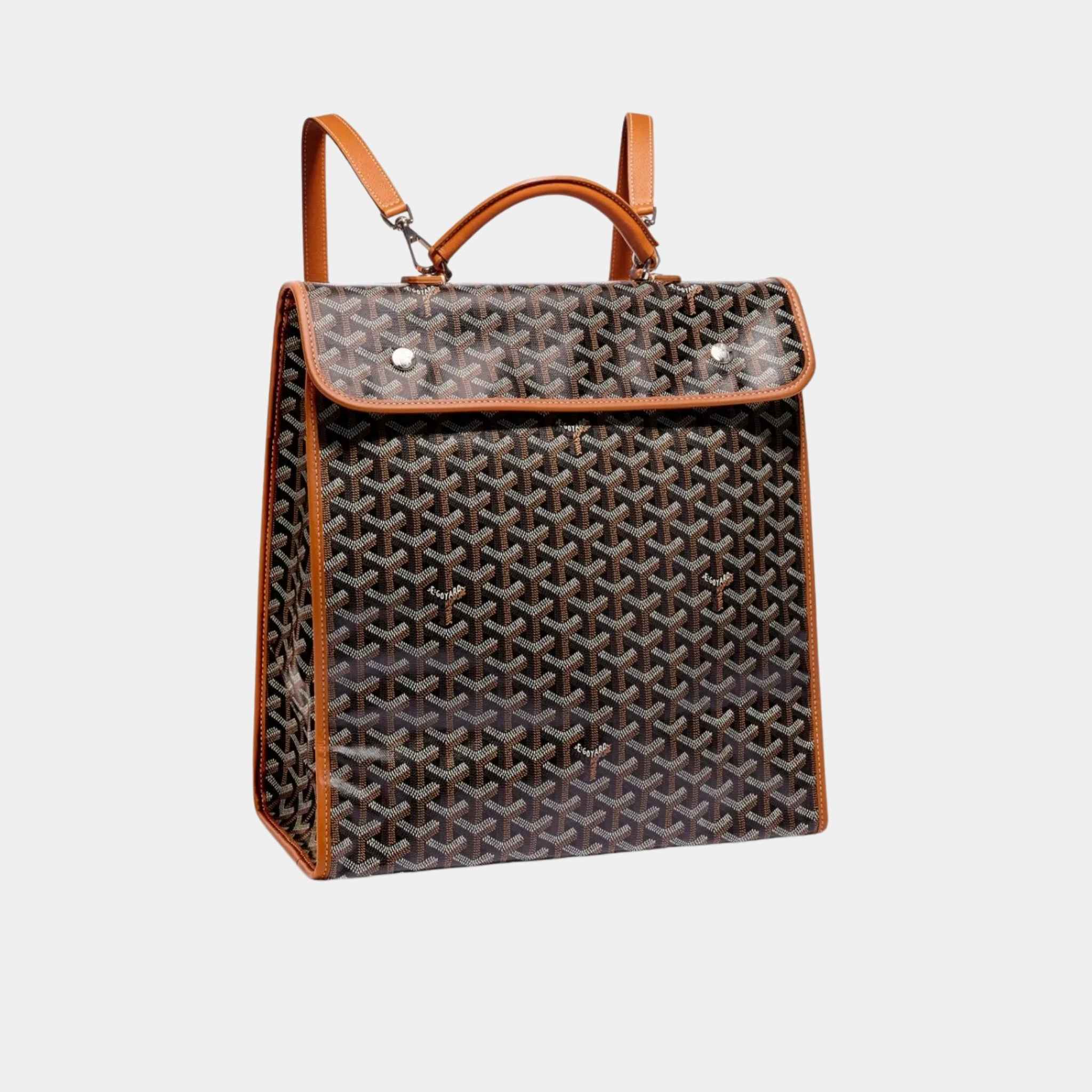 Goyard Saint Léger Backpack, Black and Tan, Front View