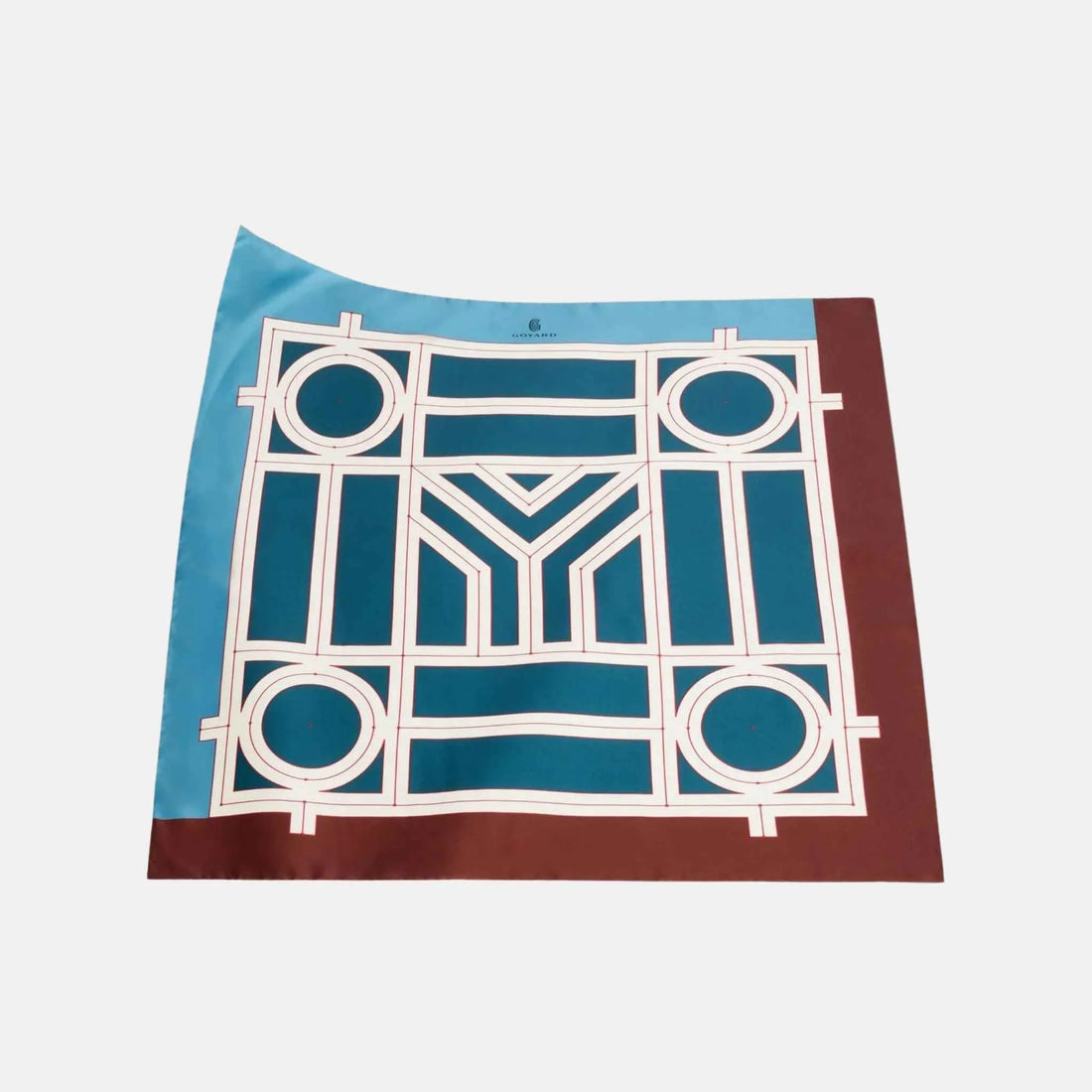 Goyard Scarf No 4, Navy Blue and Burgundy, Front