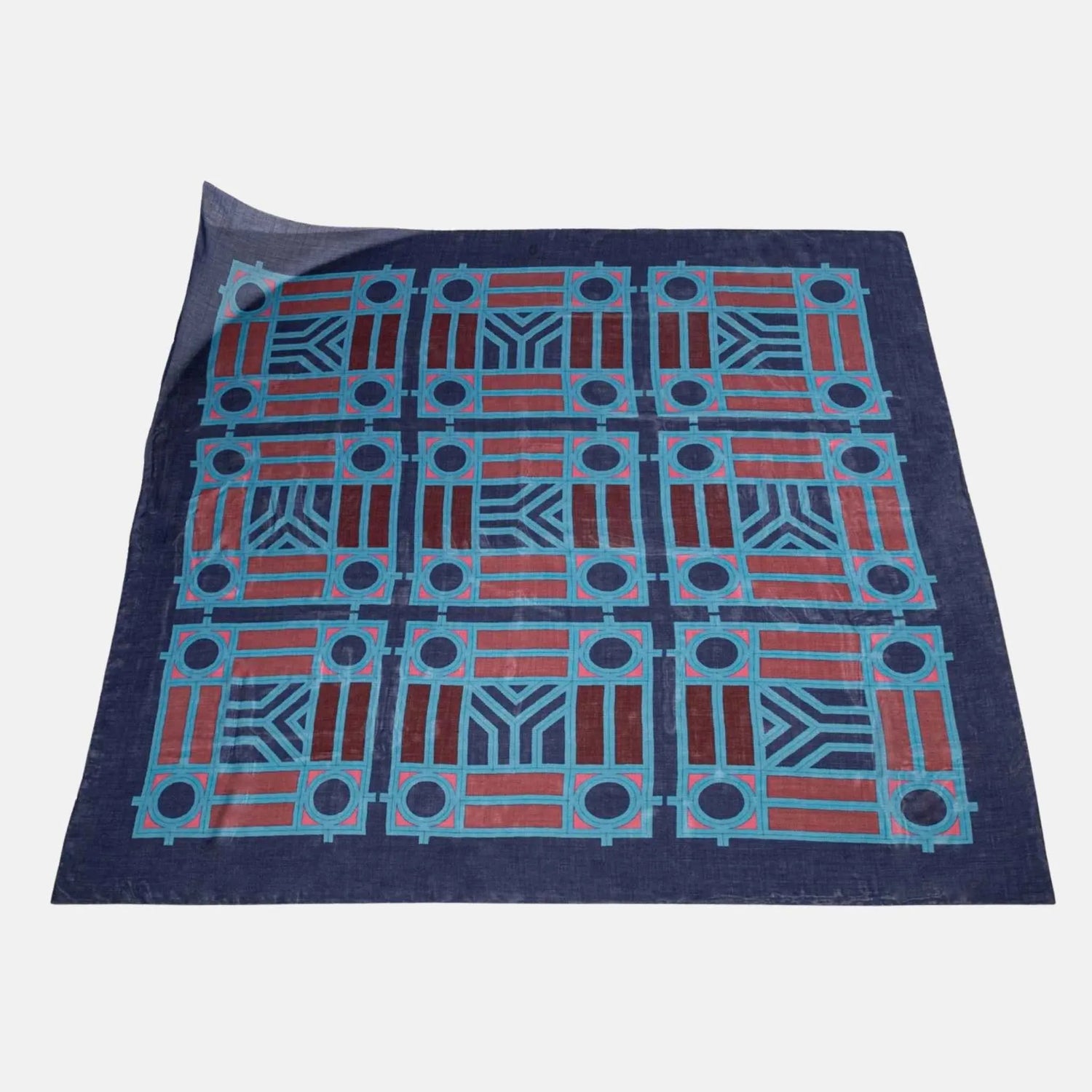 Goyard Shawl No 4, Navy Blue and Burgundy 