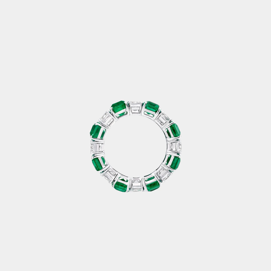 Classic Graff Emerald Cut Emerald and Diamond Wedding Band, Front