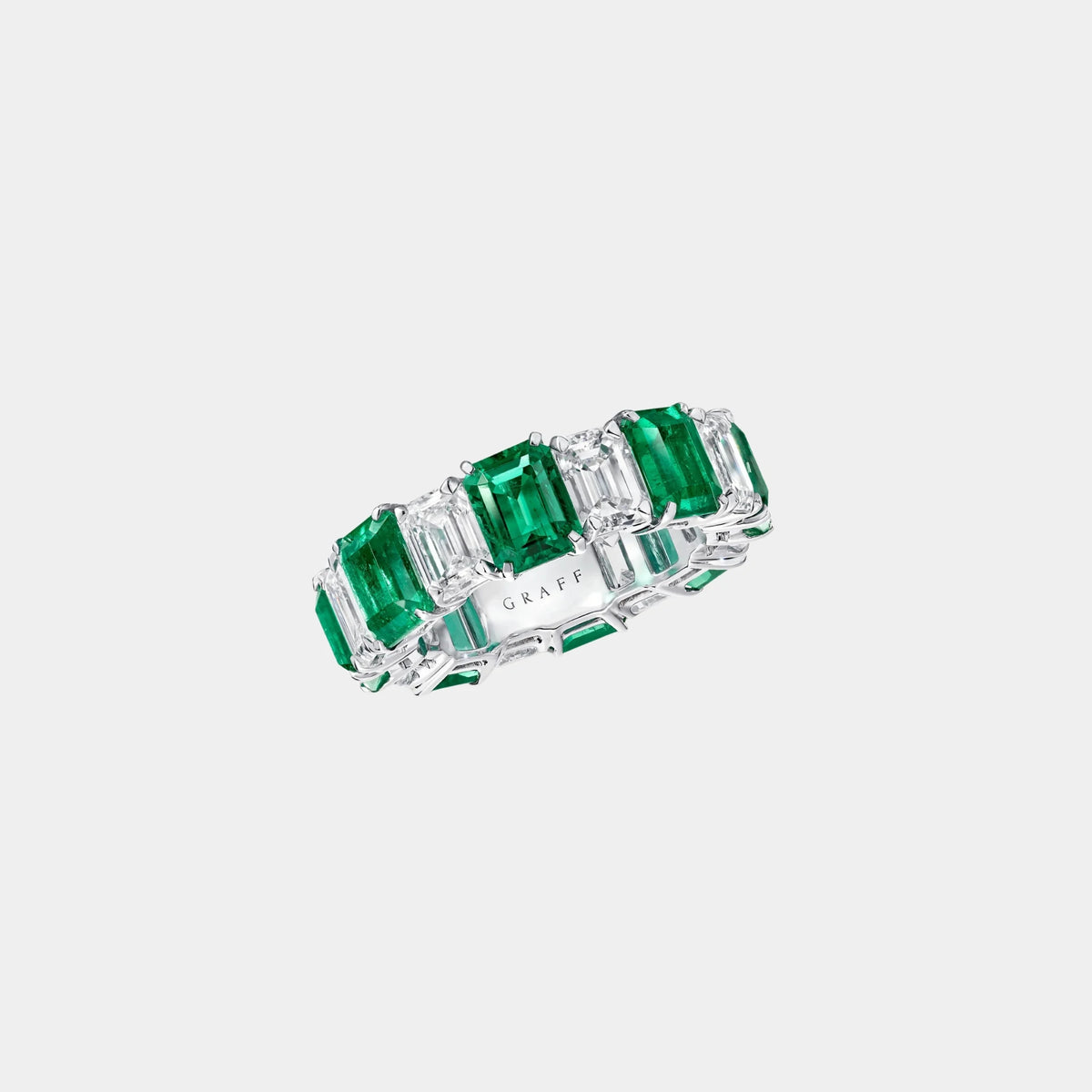 Classic Graff Emerald Cut Emerald and Diamond Wedding Band