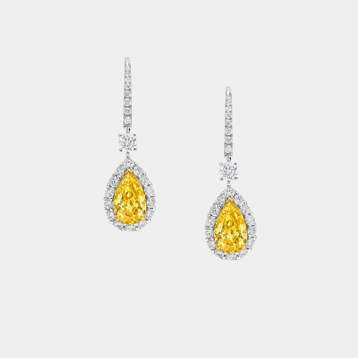 Icon Pear Shape Yellow and White Diamond Earrings