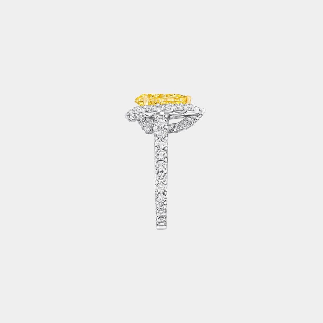 Graff Icon Pear Shape Yellow and White Diamond Engagement Ring, Side