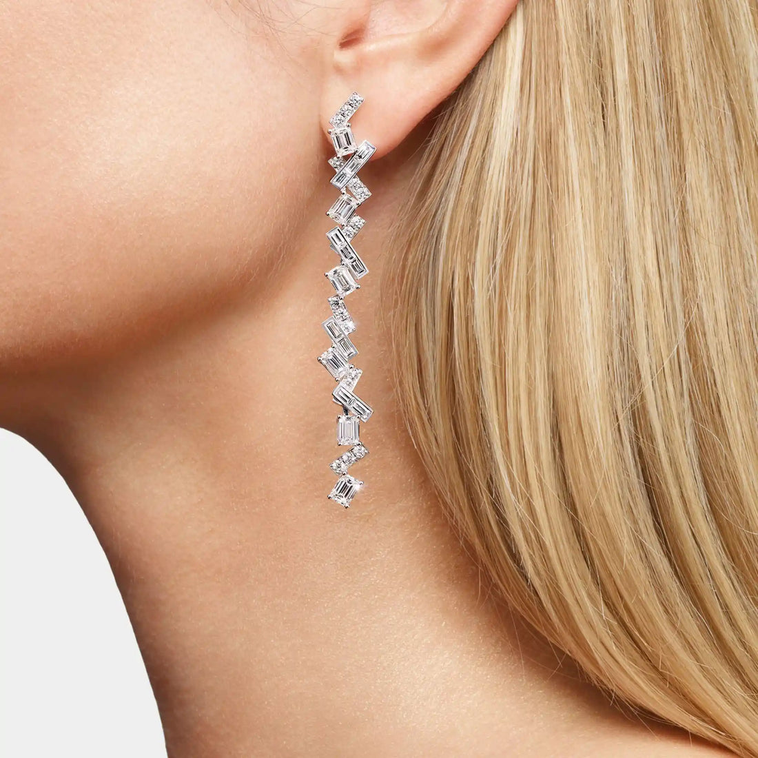 Graff Threads Diamond Drop Earrings, White Gold, Model