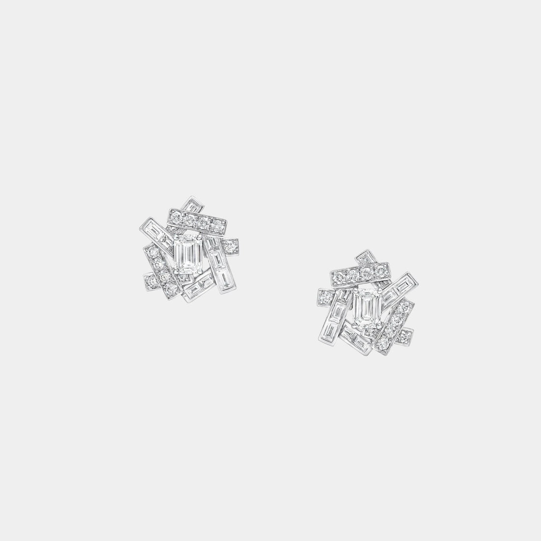 Graff Threads Emerald Cut Diamond Stud Earrings, White Gold, Front
