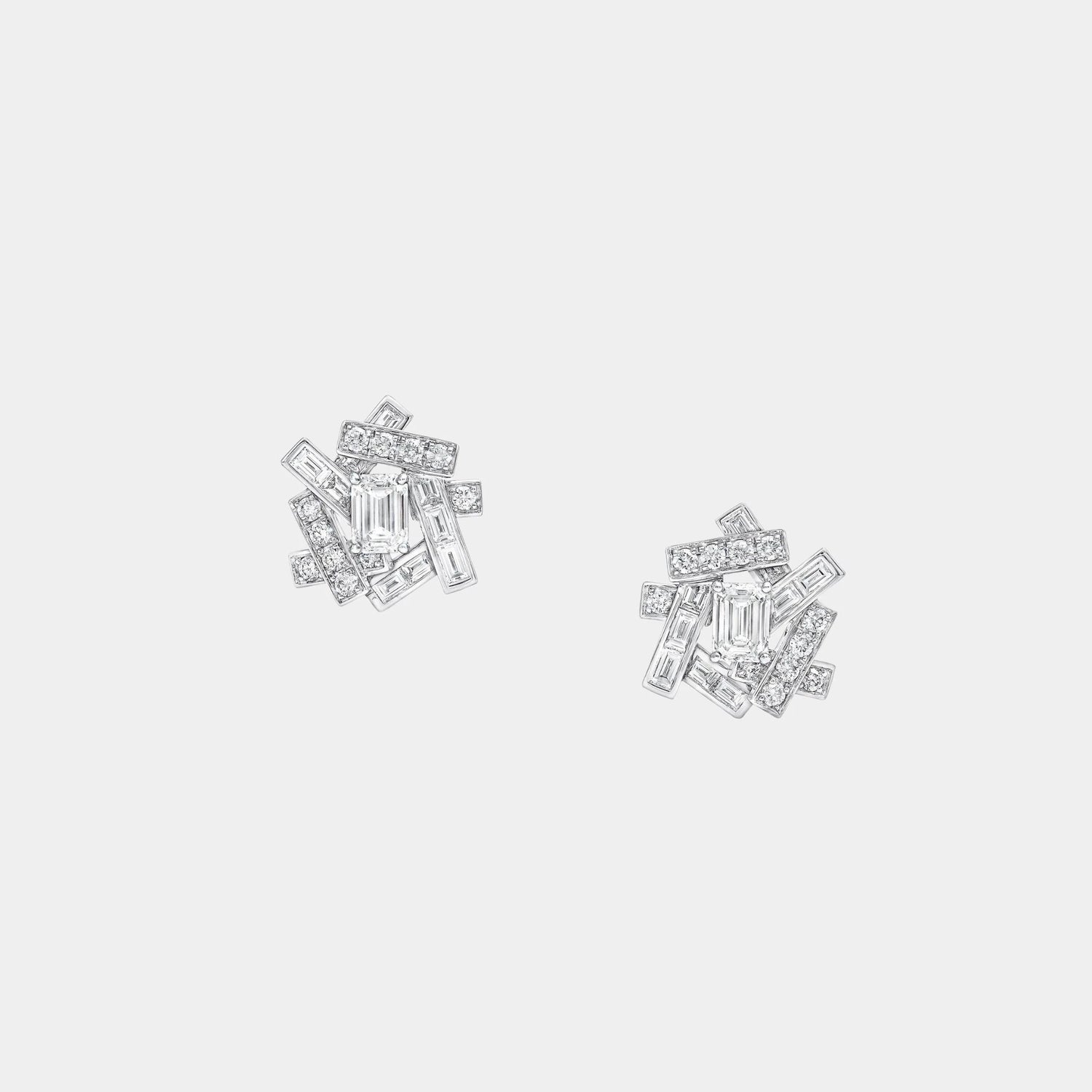 Graff Threads Emerald Cut Diamond Stud Earrings, White Gold, Front