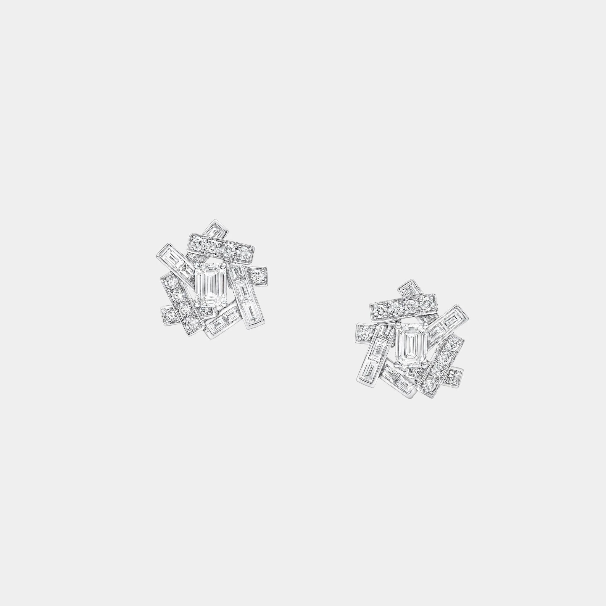 Graff Threads Emerald Cut Diamond Stud Earrings, White Gold, Front