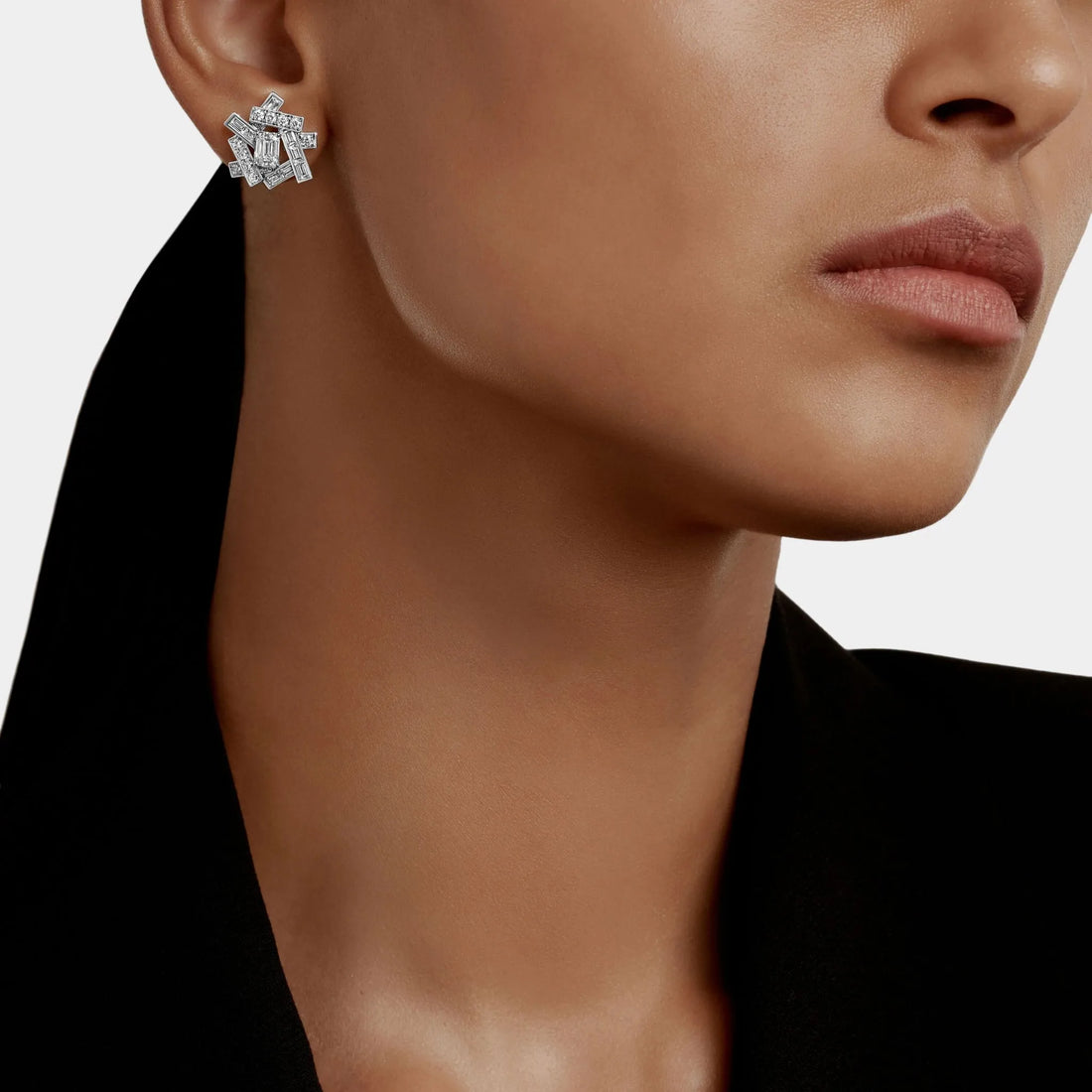 Graff Threads Emerald Cut Diamond Stud Earrings, White Gold, Model