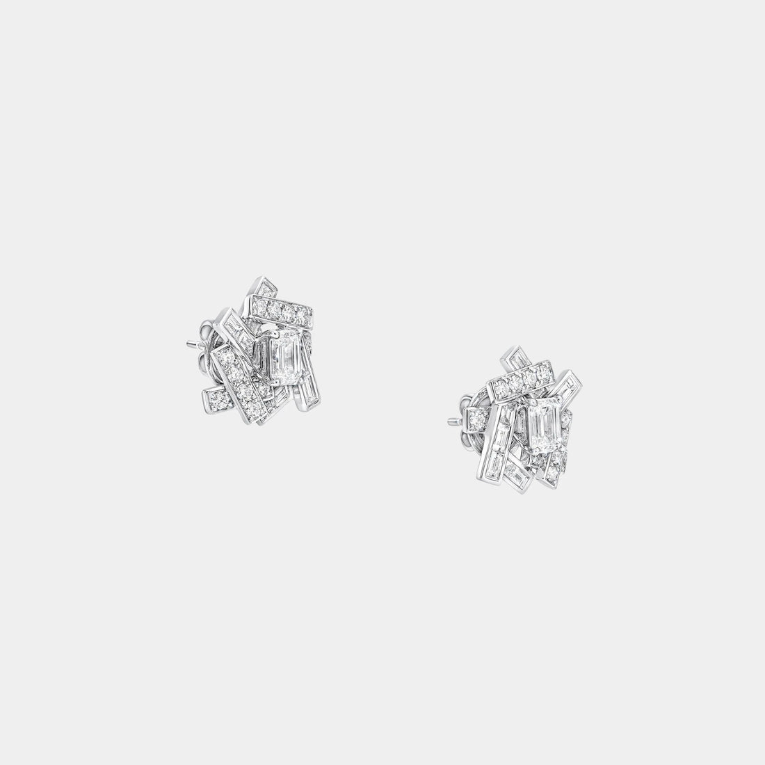 Graff Threads Emerald Cut Diamond Stud Earrings, White Gold, Side