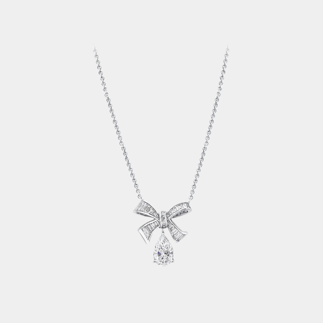 Graff Tildas Bow Baguette Cut Diamond Drop Pendant, Front