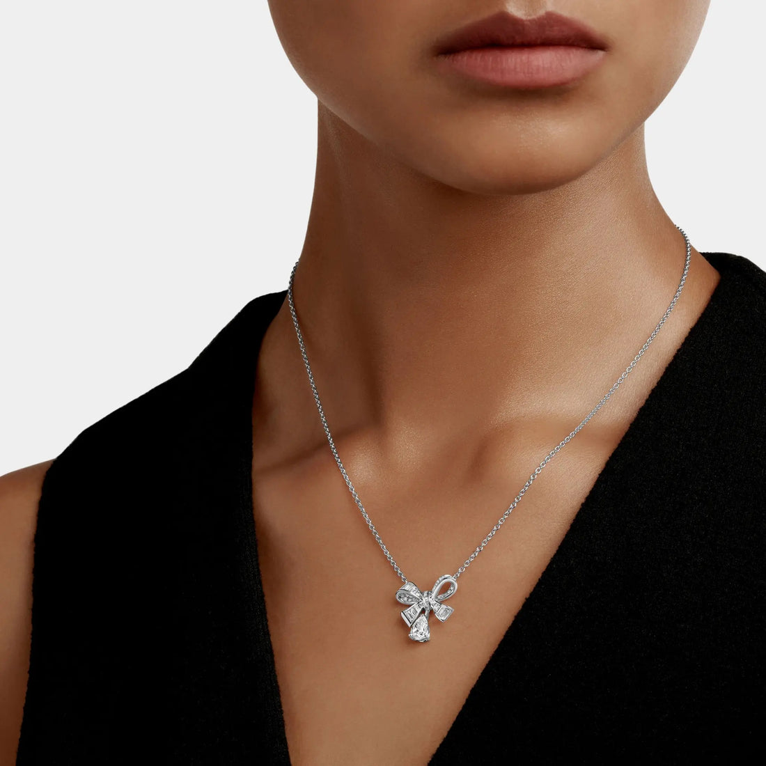 Graff Tildas Bow Baguette Cut Diamond Drop Pendant, Model