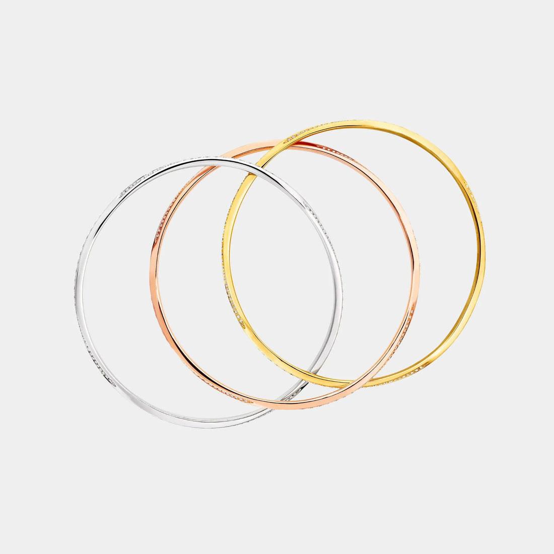 Graff Triple Spiral Pavé Diamond Bangle, White, Rose and Yellow Gold