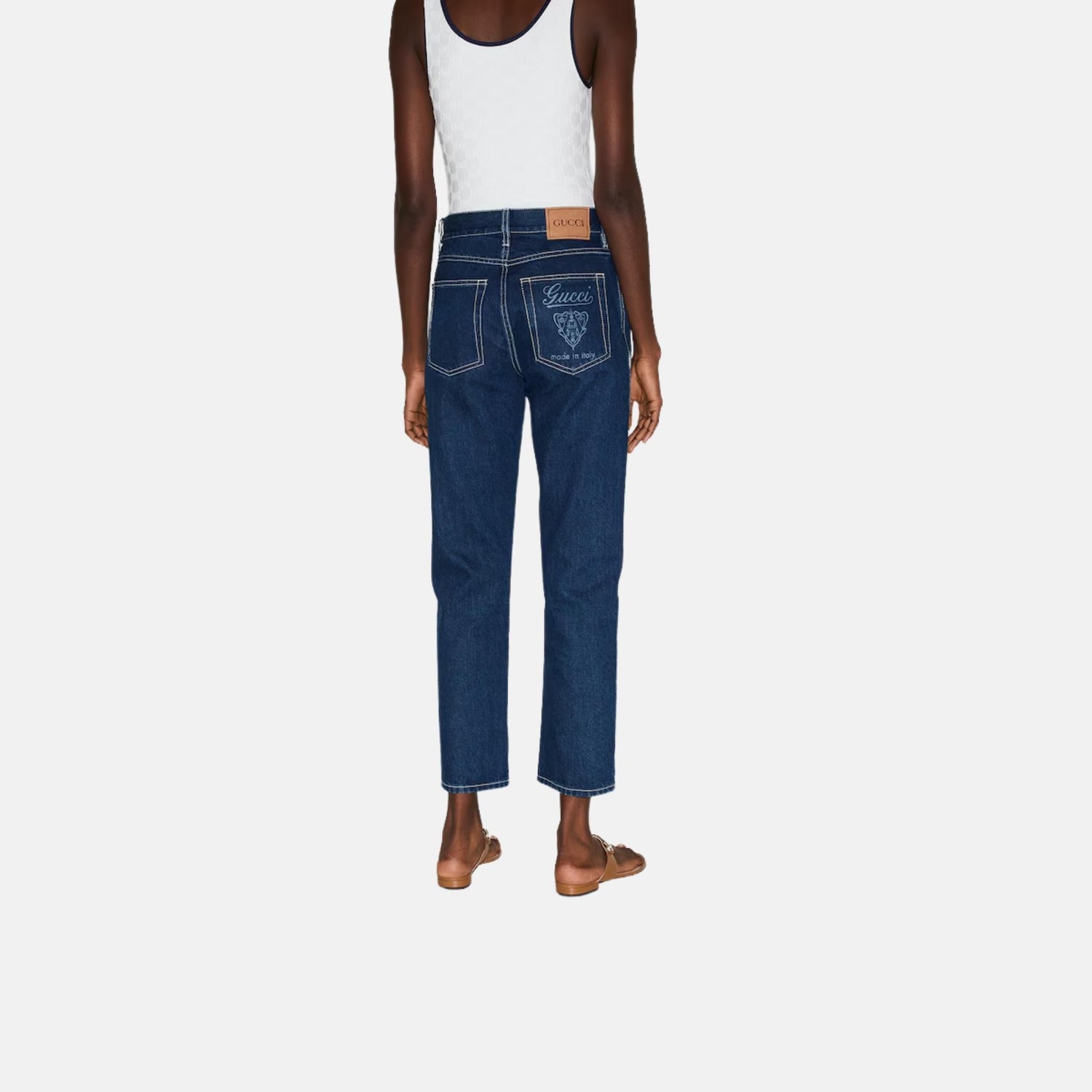 Gucci Slim Cropped Fit Lasered Denim Pants, Back
