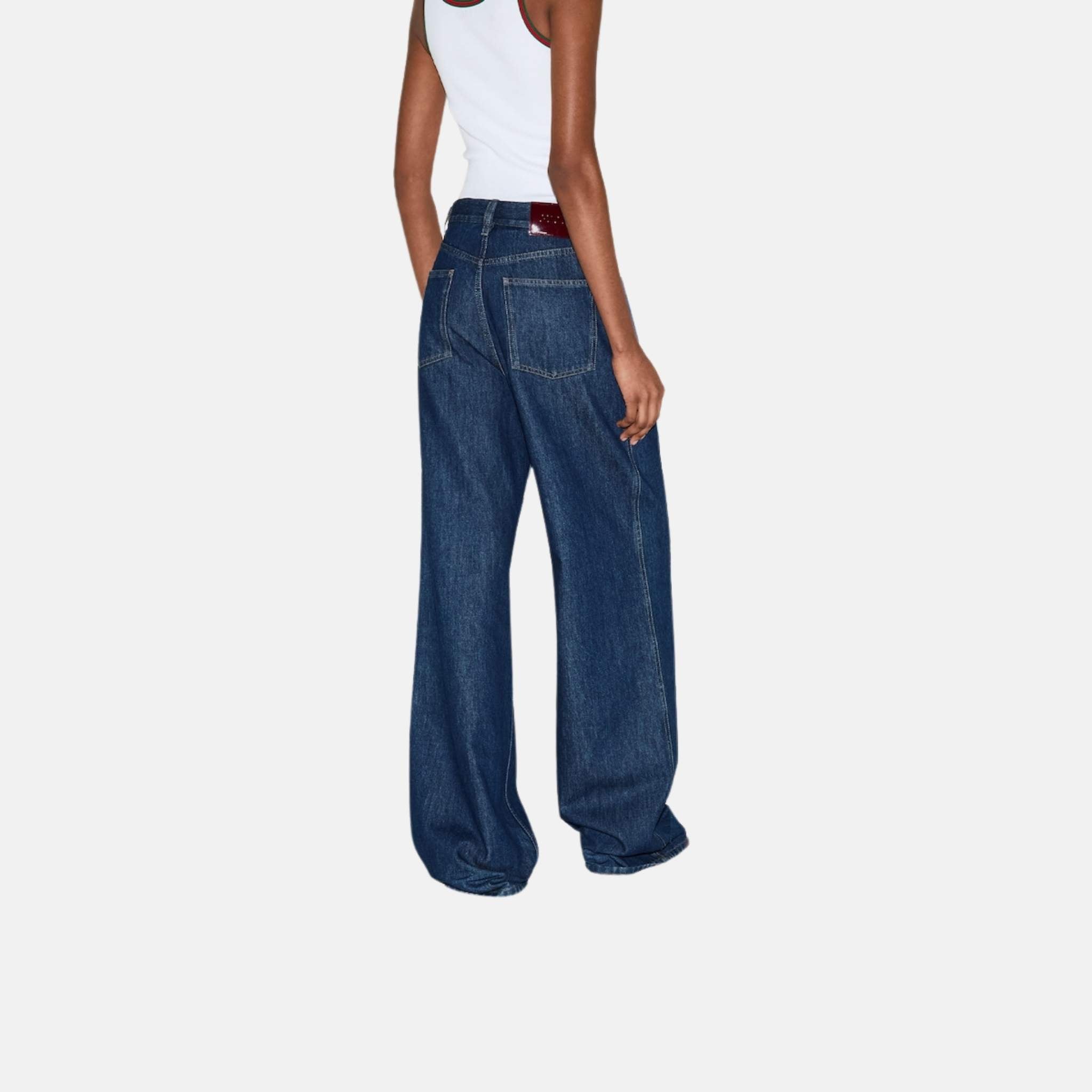 Gucci Wide Leg Denim Trousers, Blue, Back