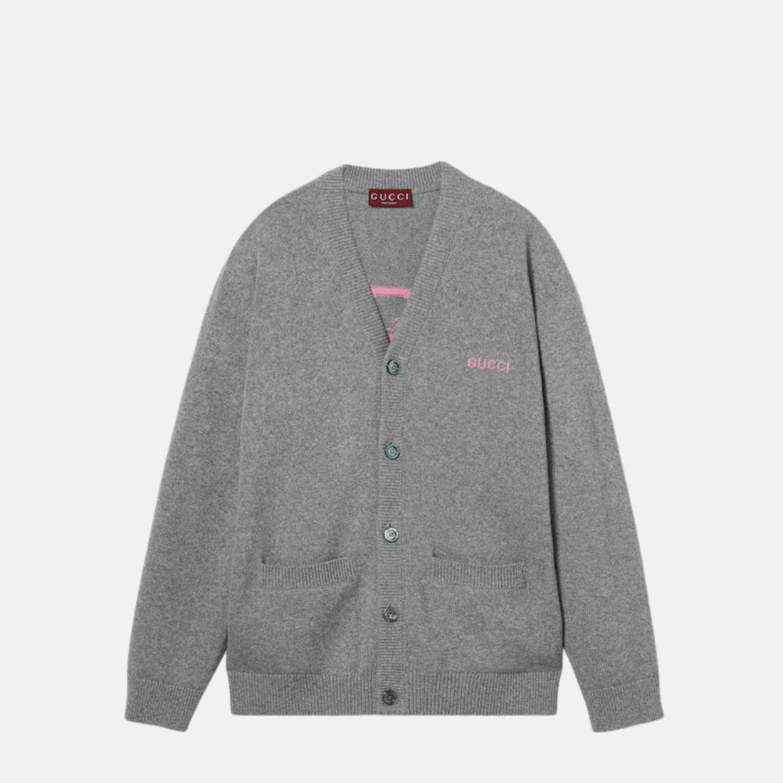 Gucci Wool Cashmere Cardigan With Intarsia, Front