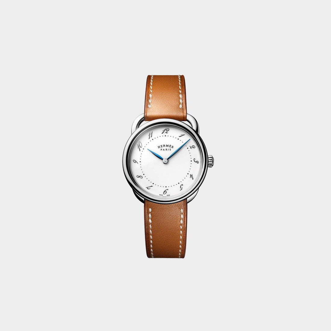 Hermes Arceau 30 mm Steel Watch With Natural Barenia Calfskin Strap