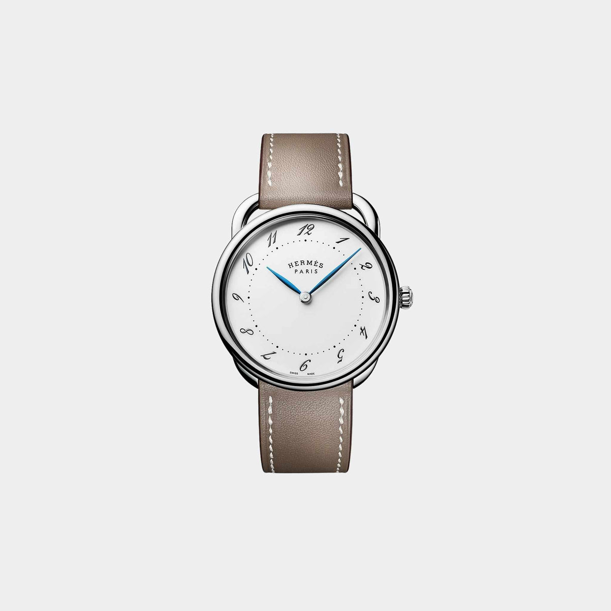 Arceau 36 mm Steel Watch With Etoupe Swift Calfskin Strap