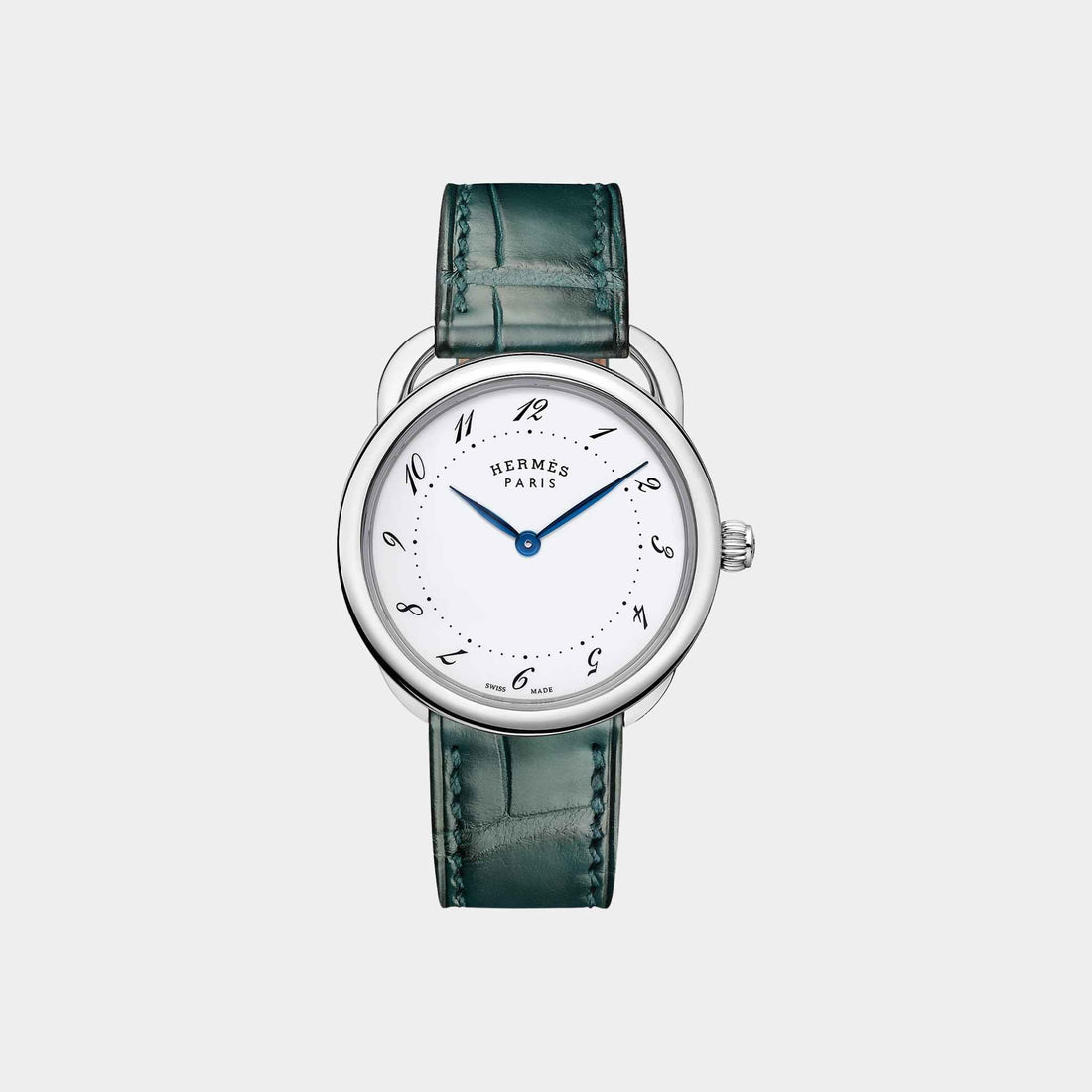 Hermes Arceau 36 mm Steel Watch With Green Matte Alligator Strap
